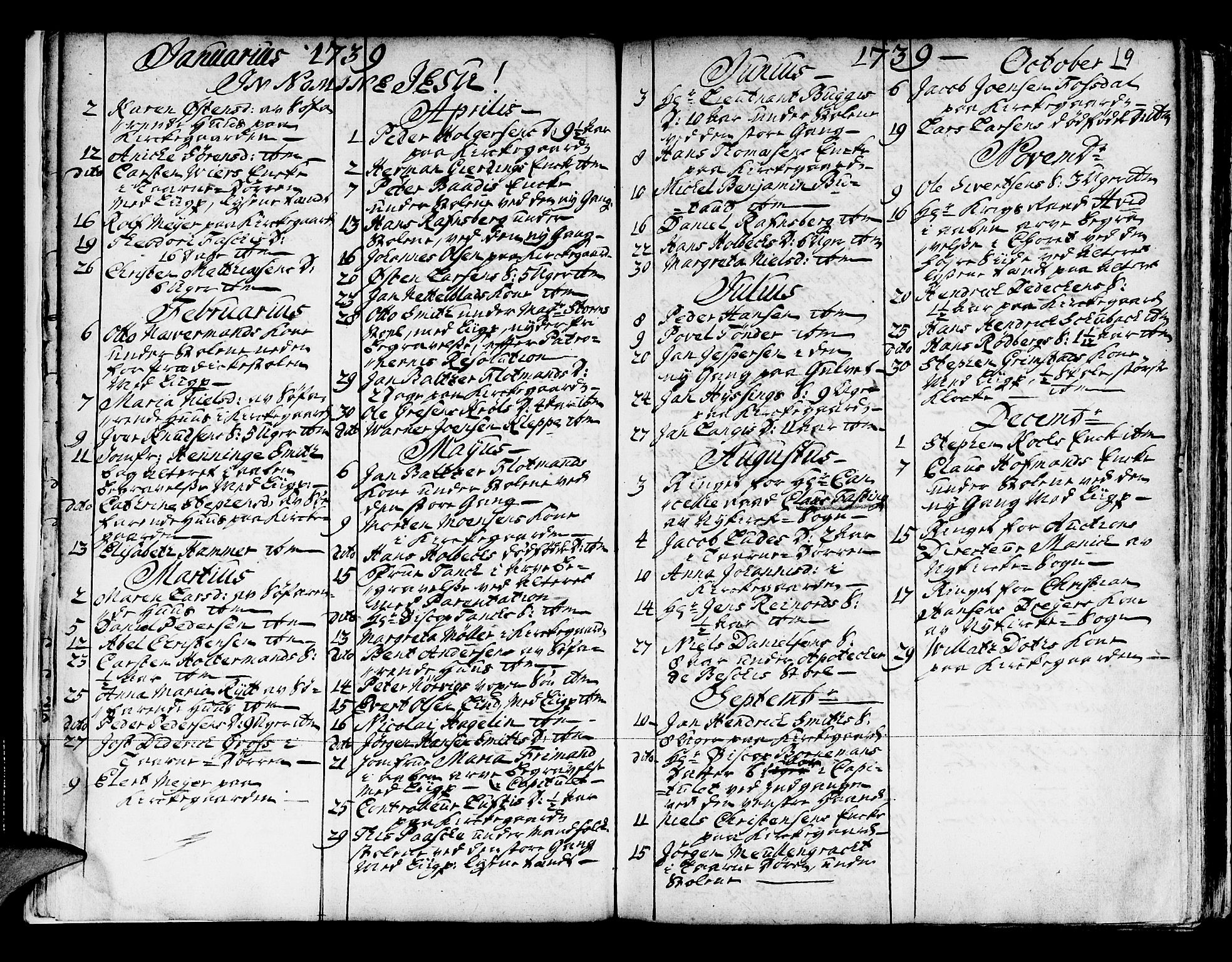 Domkirken sokneprestembete, SAB/A-74801/H/Haa/L0008: Parish register (official) no. A 8, 1725-1775, p. 19