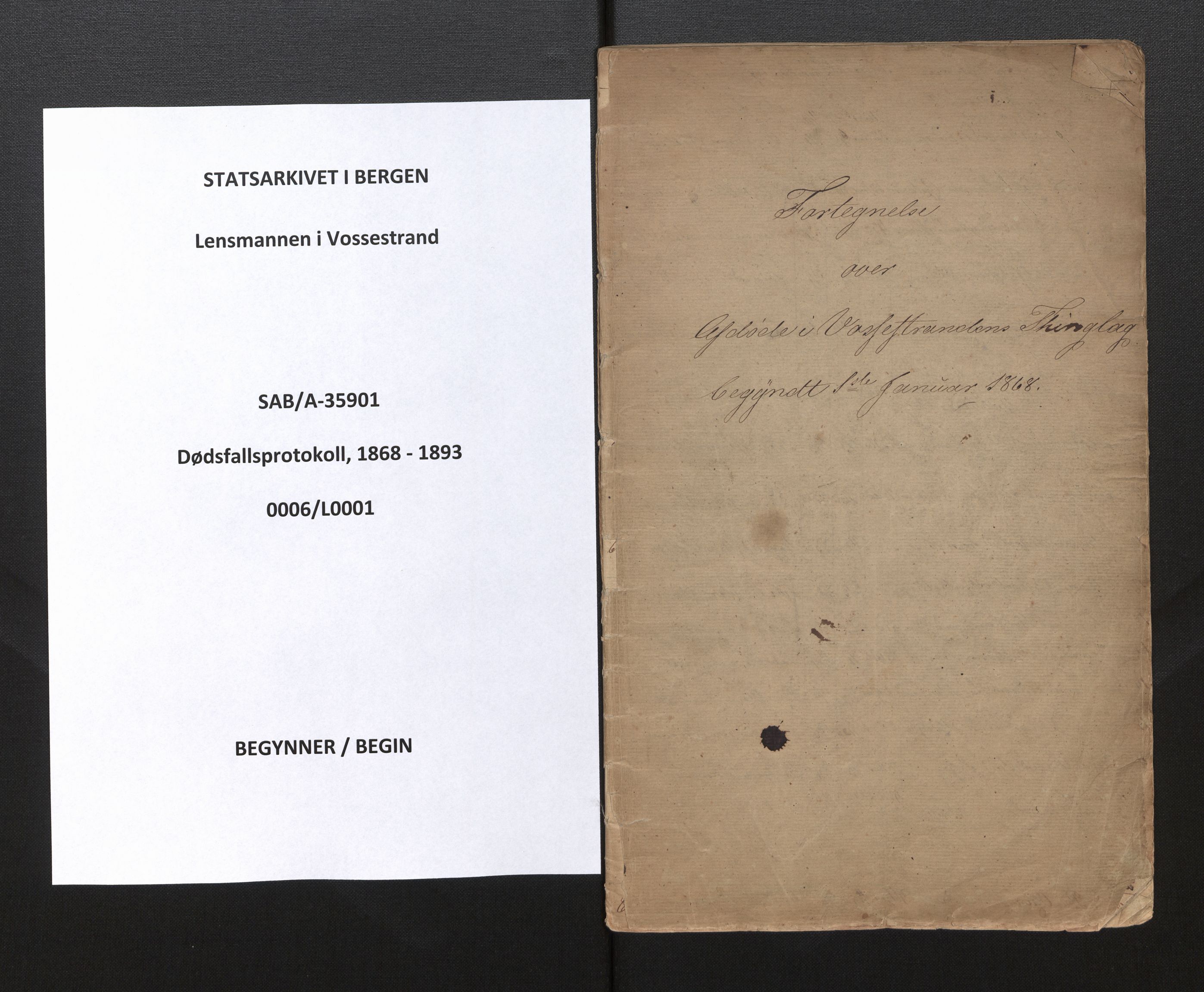 Lensmannen i Vossestrand, SAB/A-35901/0006/L0001: Dødsfallprotokoll, 1868-1893