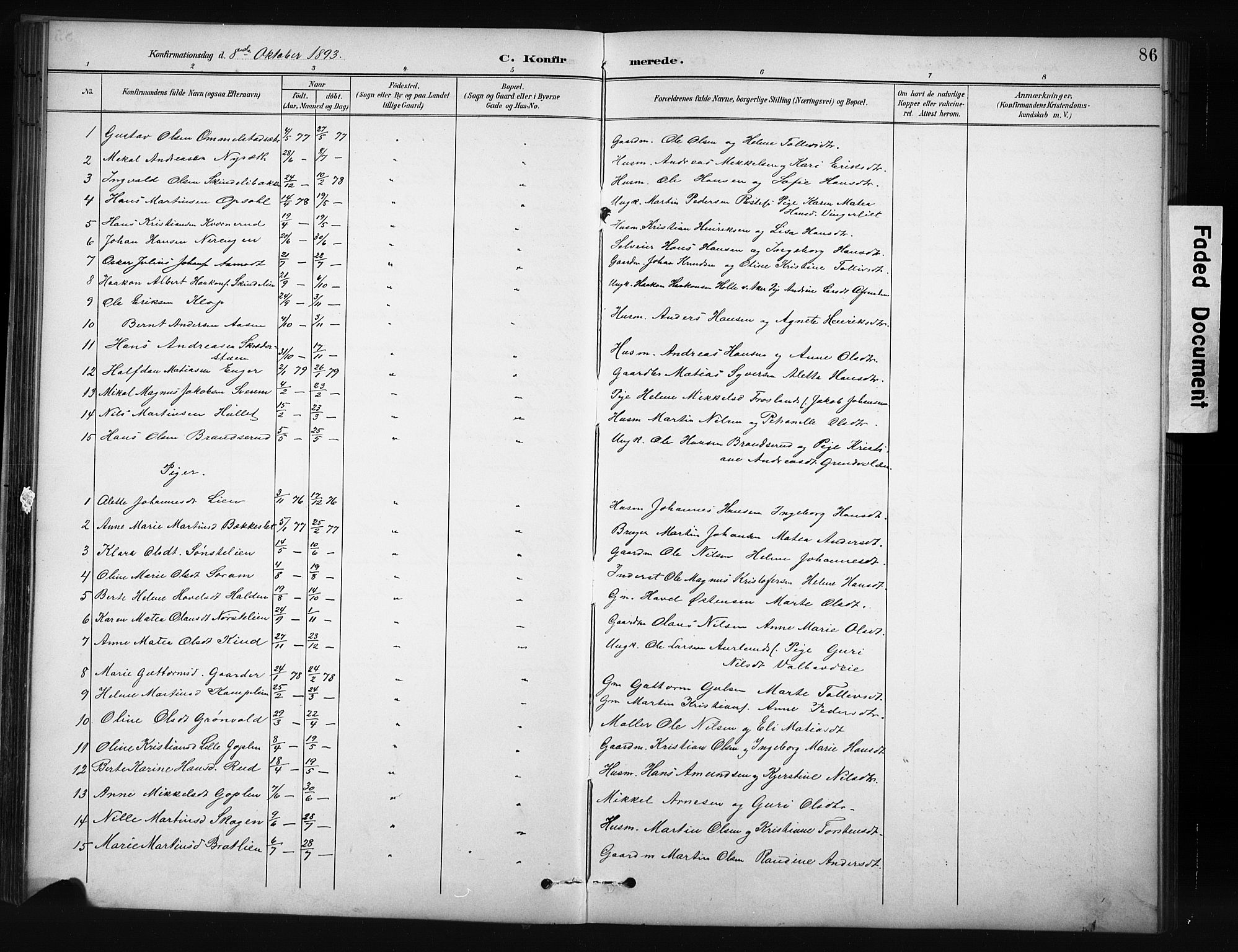 Nordre Land prestekontor, SAH/PREST-124/H/Ha/Hab/L0012: Parish register (copy) no. 12, 1891-1909, p. 86