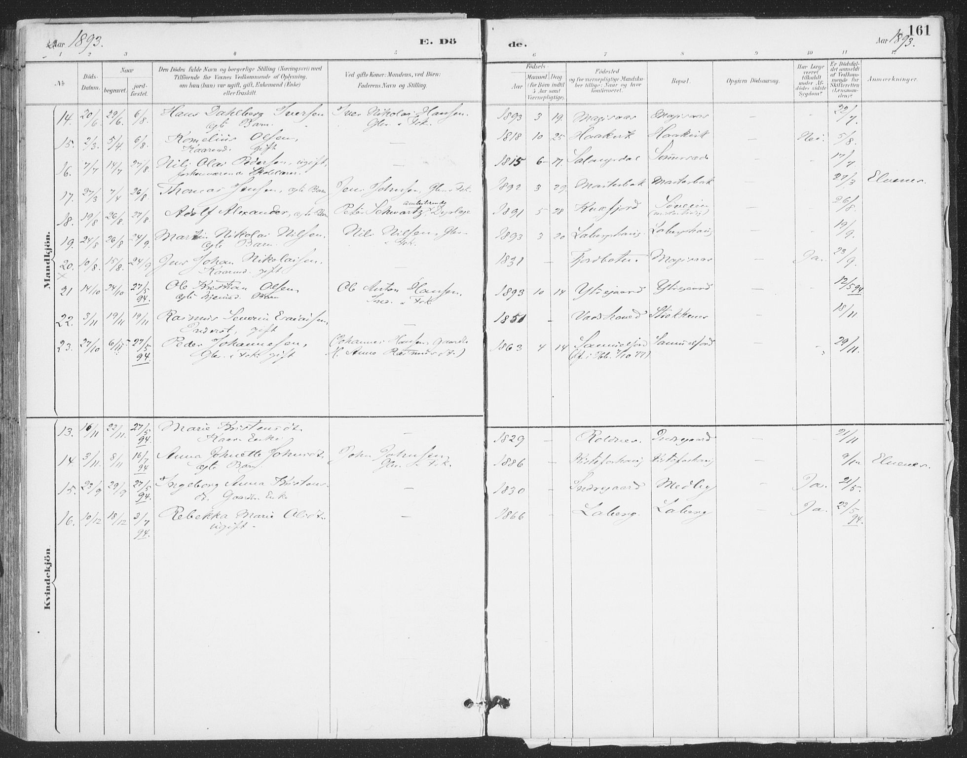 Ibestad sokneprestembete, AV/SATØ-S-0077/H/Ha/Haa/L0015kirke: Parish register (official) no. 15, 1888-1899, p. 161