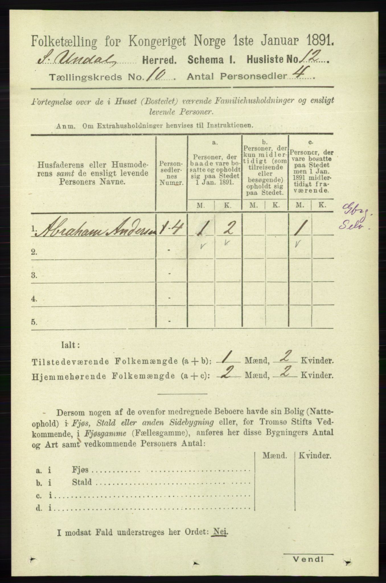 RA, 1891 census for 1029 Sør-Audnedal, 1891, p. 4294