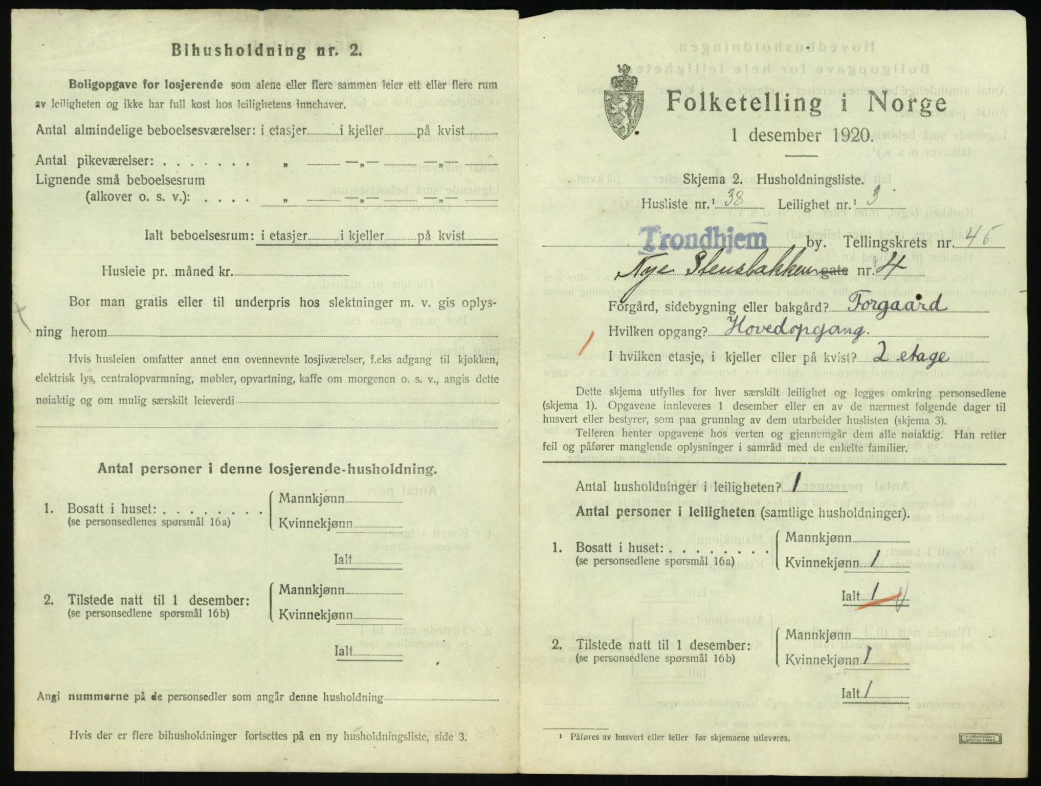 SAT, 1920 census for Trondheim, 1920, p. 22108