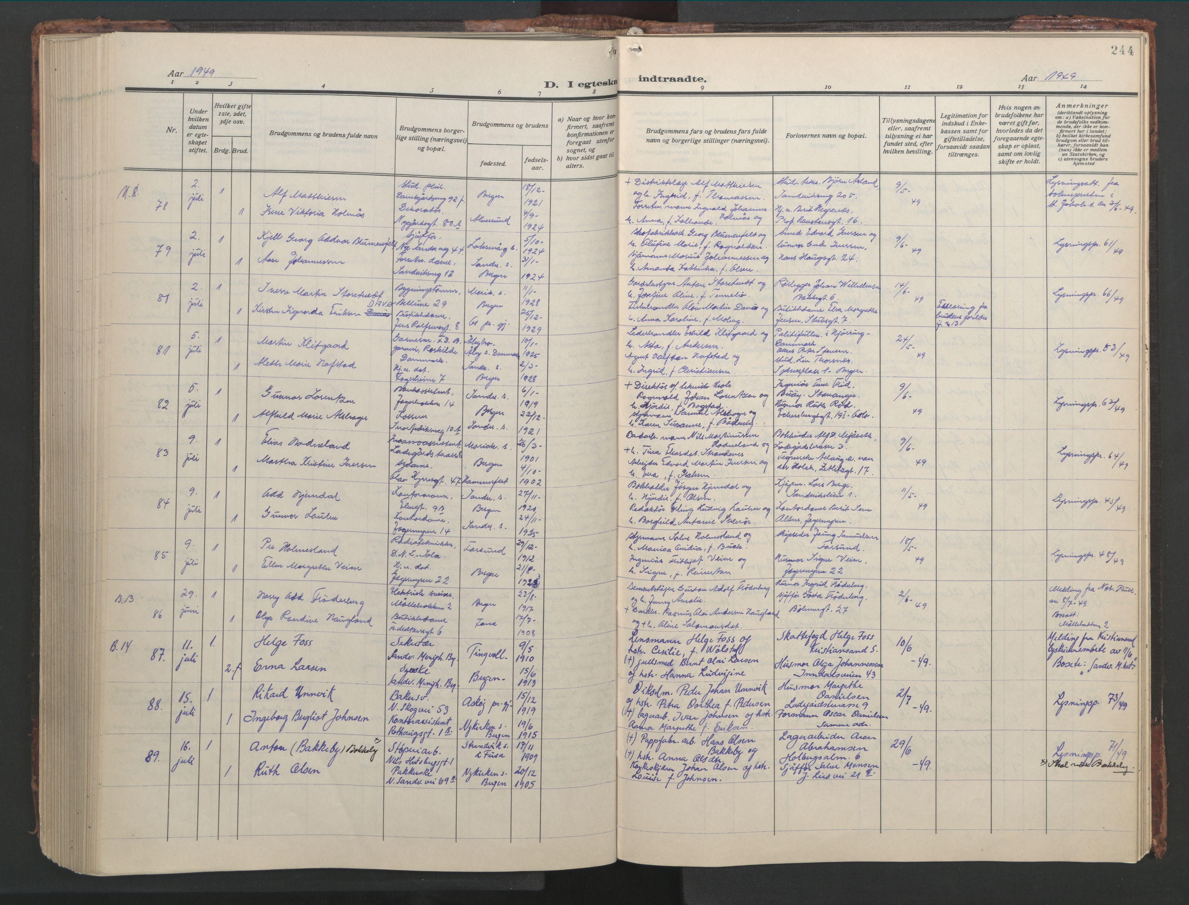 Sandviken Sokneprestembete, SAB/A-77601/H/Hb/L0015: Parish register (copy) no. D 2, 1929-1953, p. 243b-244a