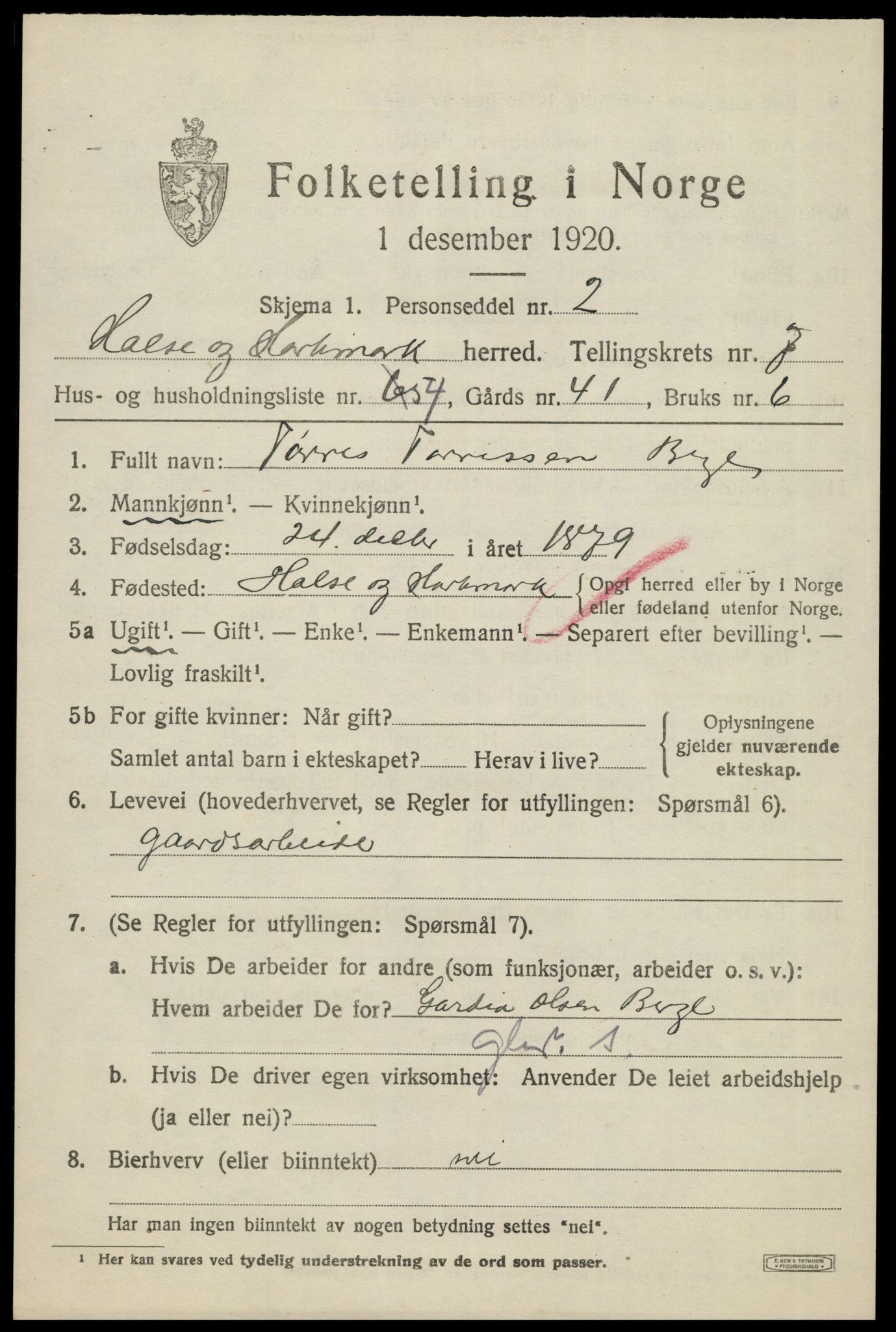 SAK, 1920 census for Halse og Harkmark, 1920, p. 4275