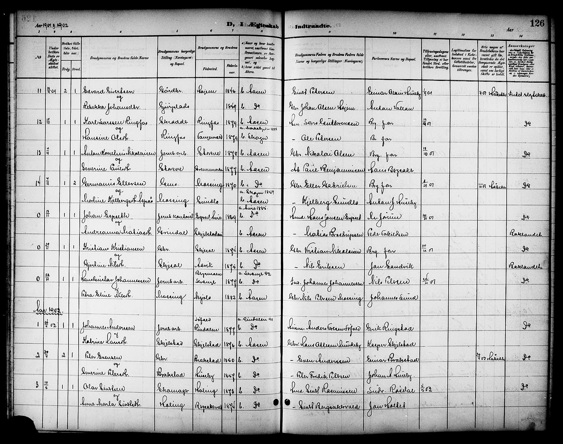 Ministerialprotokoller, klokkerbøker og fødselsregistre - Nord-Trøndelag, SAT/A-1458/714/L0135: Parish register (copy) no. 714C04, 1899-1918, p. 126