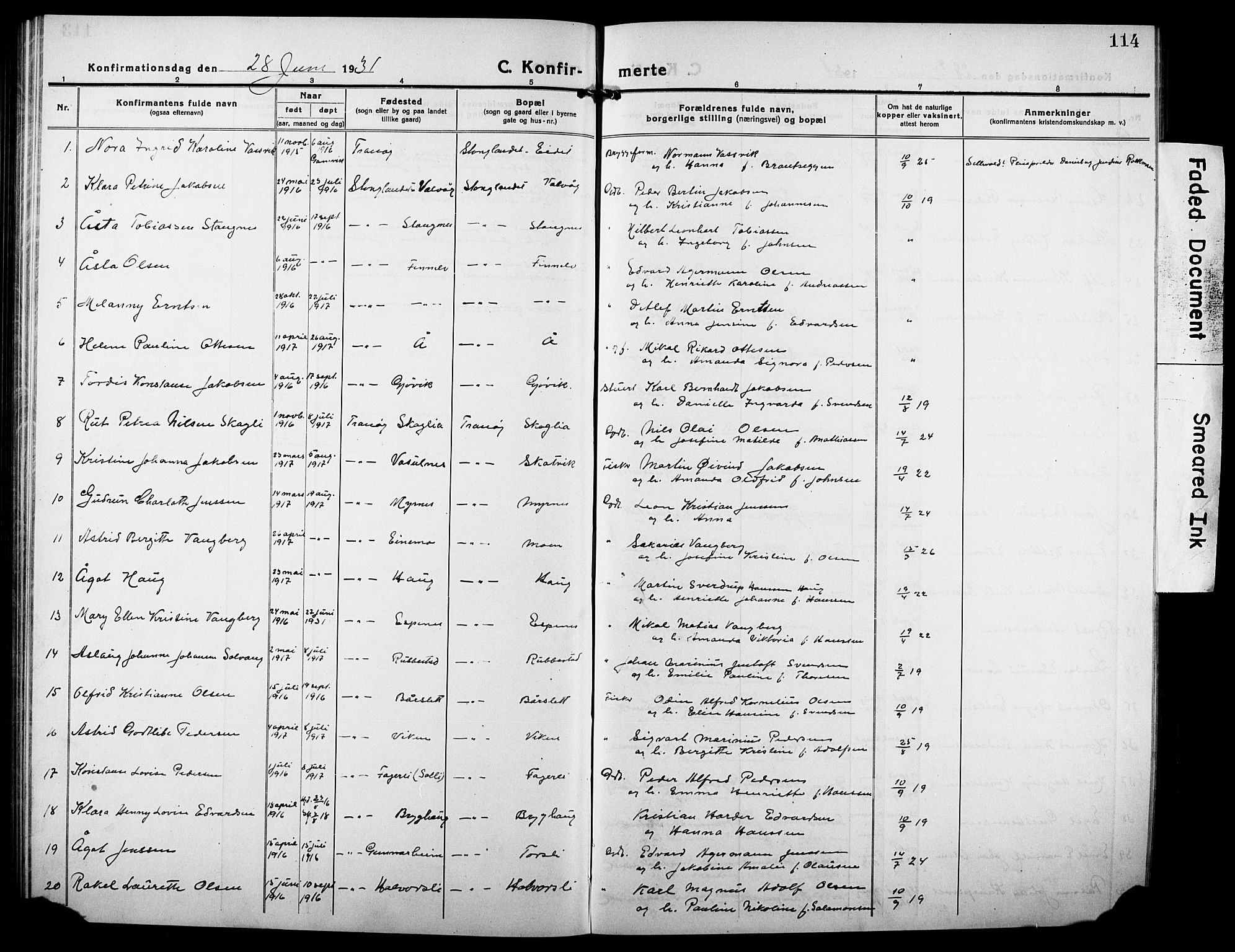 Tranøy sokneprestkontor, AV/SATØ-S-1313/I/Ia/Iab/L0006klokker: Parish register (copy) no. 6, 1919-1932, p. 114