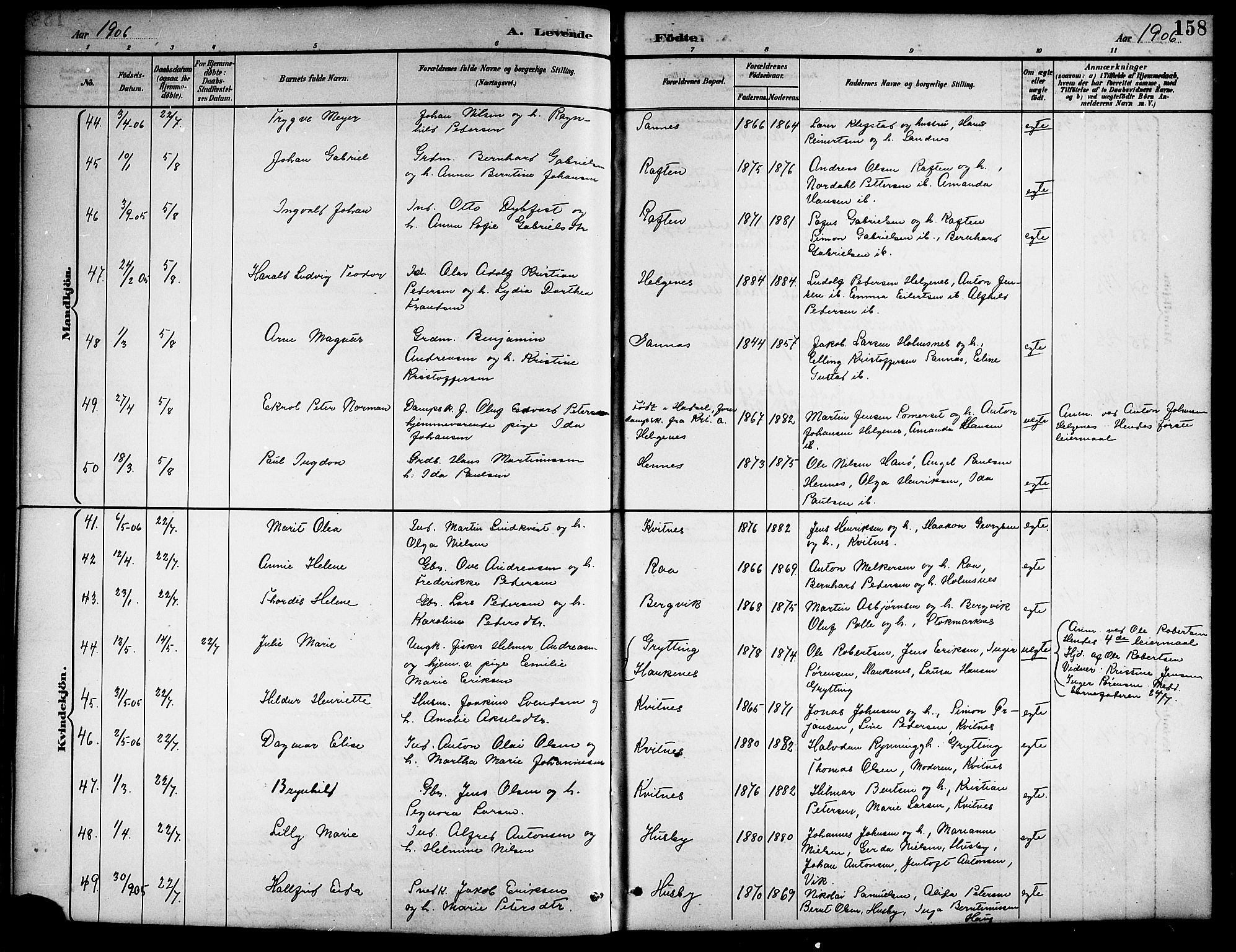 Ministerialprotokoller, klokkerbøker og fødselsregistre - Nordland, AV/SAT-A-1459/888/L1268: Parish register (copy) no. 888C06, 1891-1908, p. 158