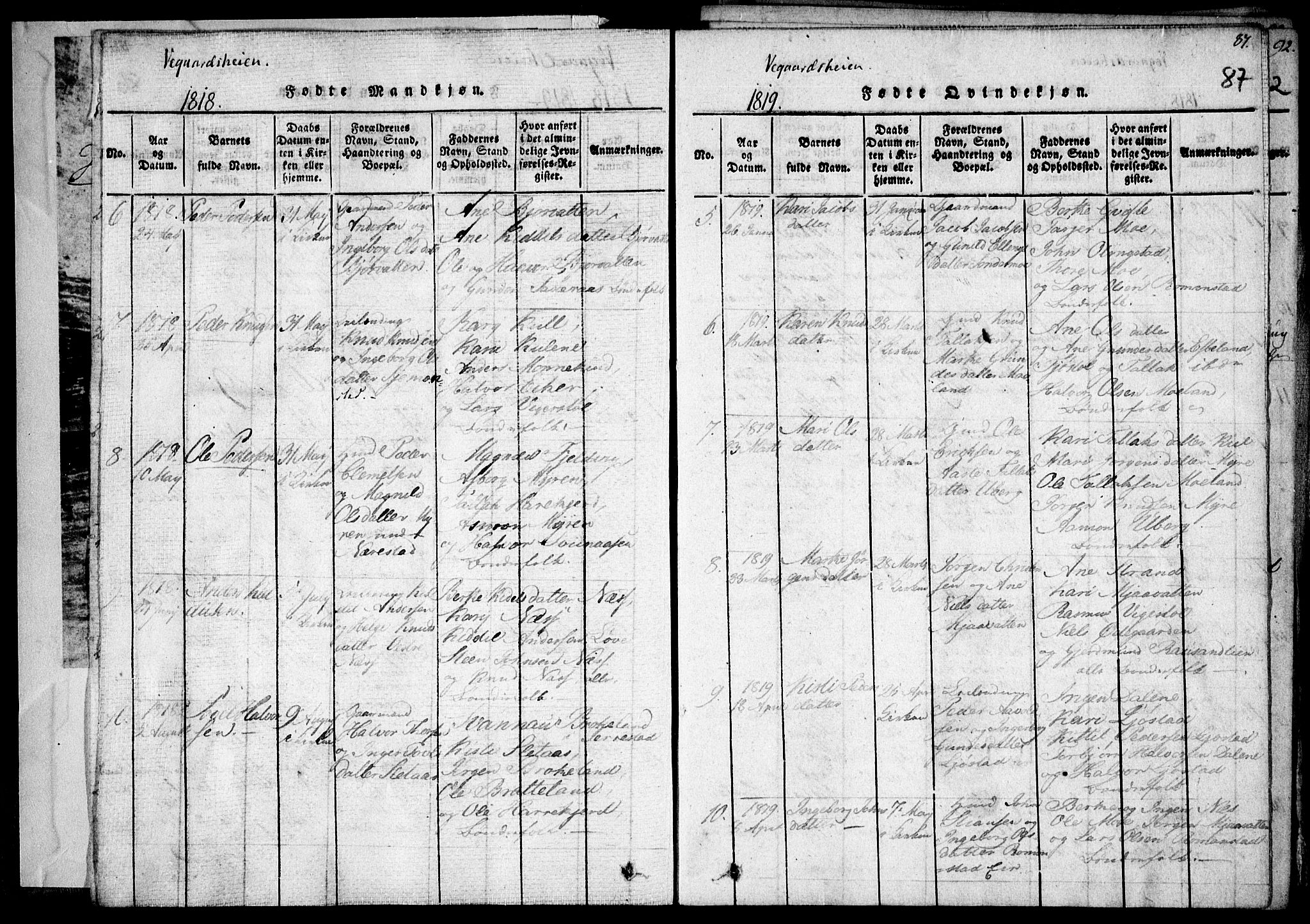 Holt sokneprestkontor, AV/SAK-1111-0021/F/Fa/L0005: Parish register (official) no. A 5, 1813-1821, p. 87