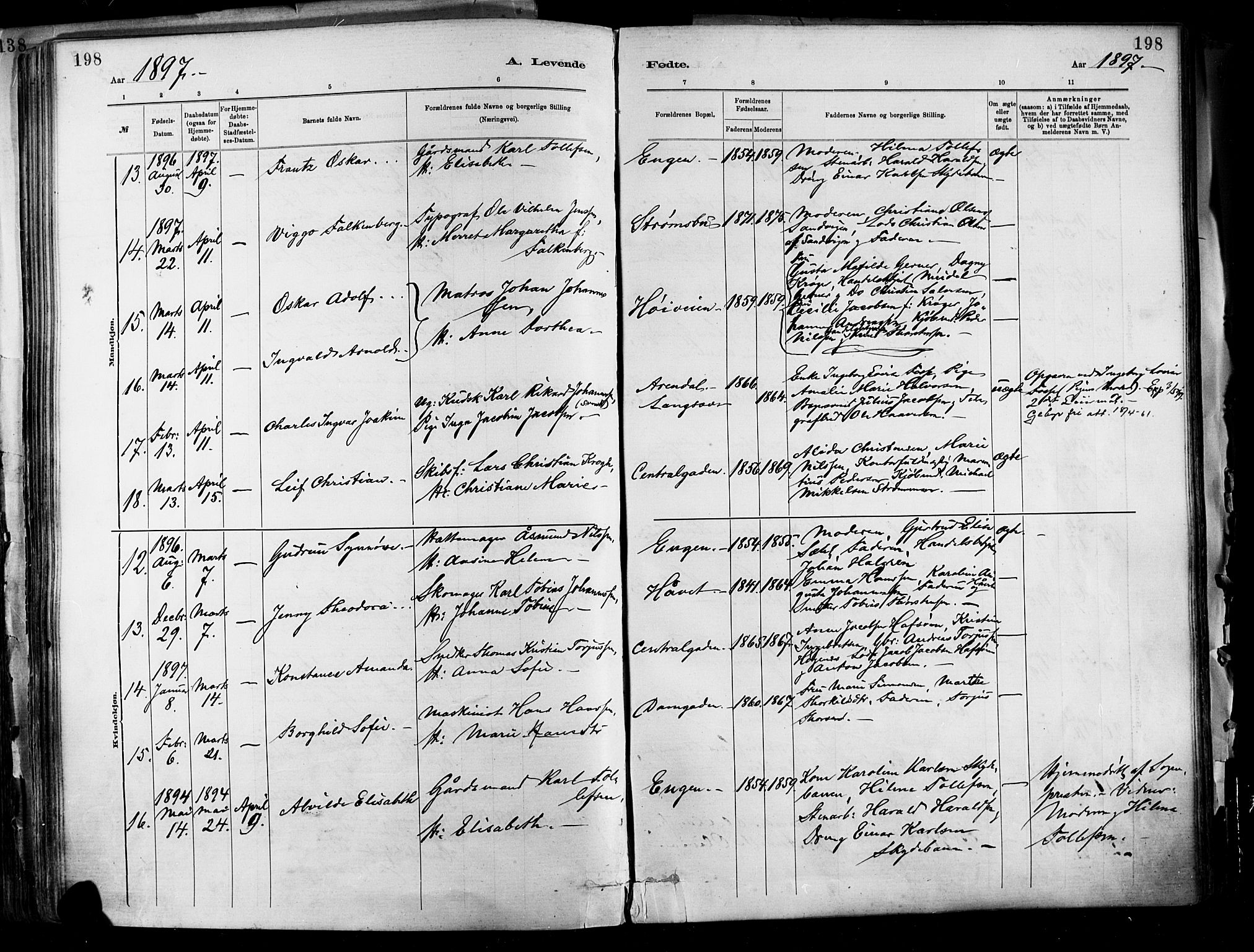 Barbu sokneprestkontor, AV/SAK-1111-0003/F/Fa/L0002: Parish register (official) no. A 2, 1883-1898, p. 198