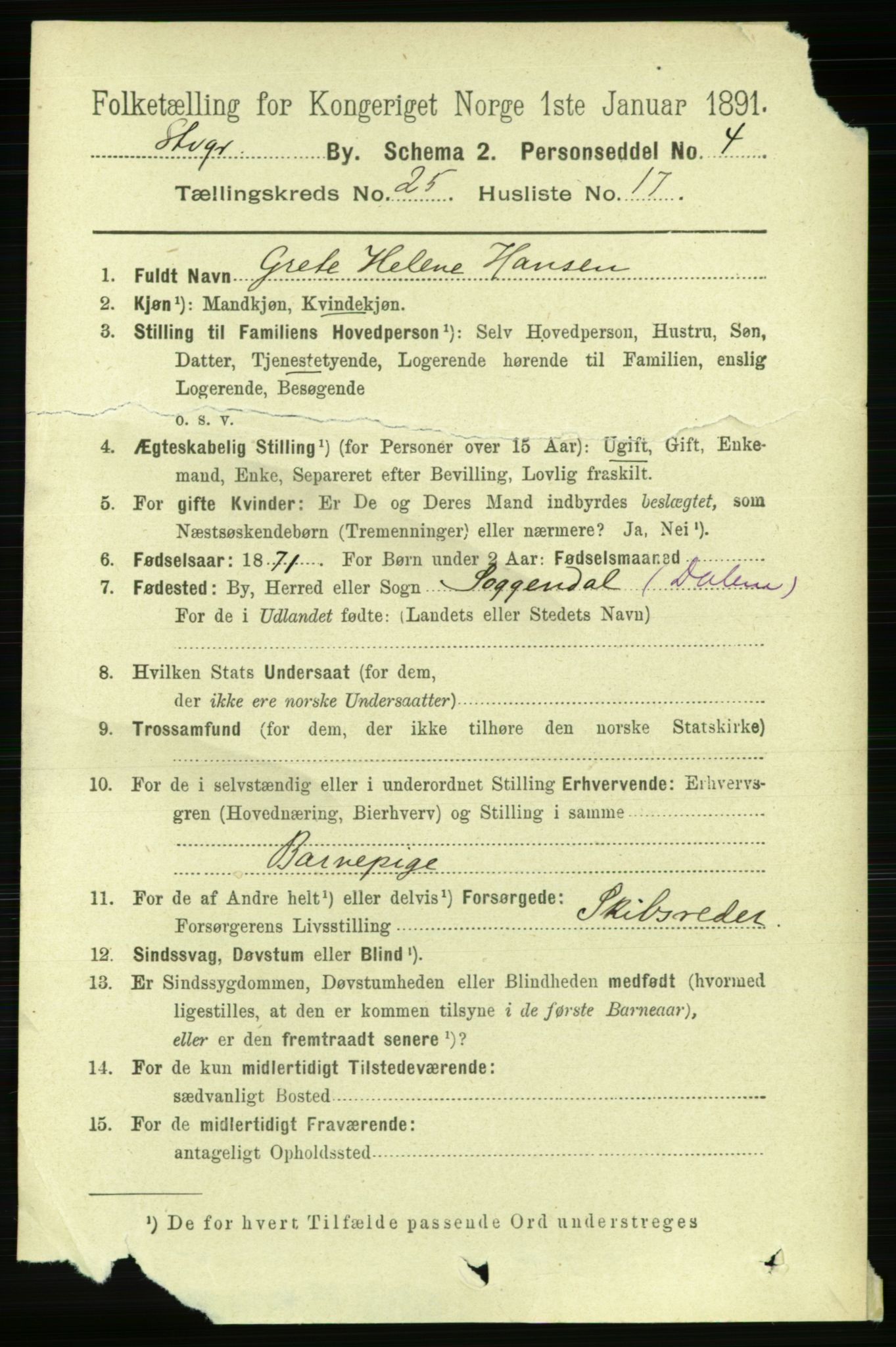 RA, 1891 census for 1103 Stavanger, 1891, p. 28115