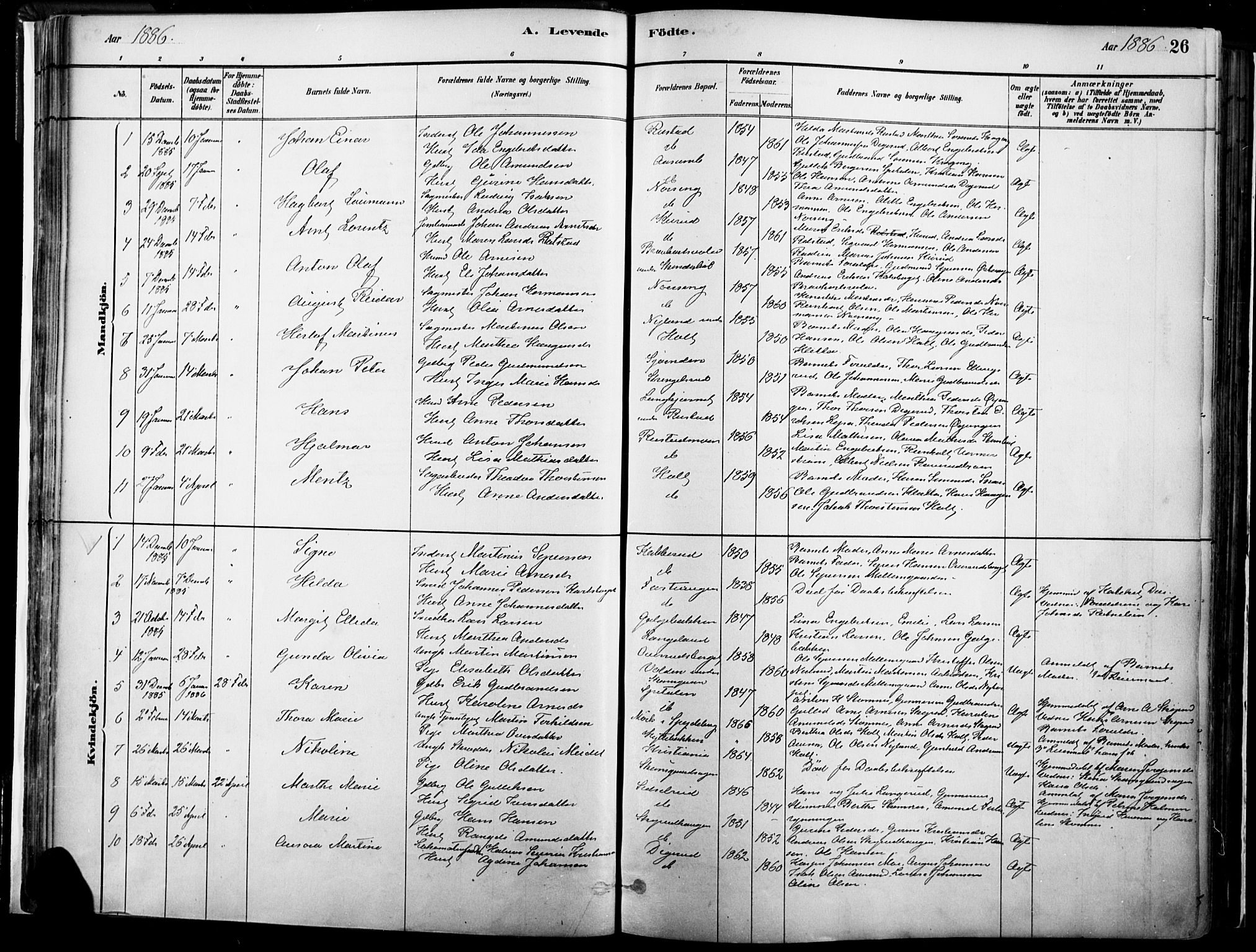 Vinger prestekontor, SAH/PREST-024/H/Ha/Haa/L0014: Parish register (official) no. 14, 1881-1900, p. 26
