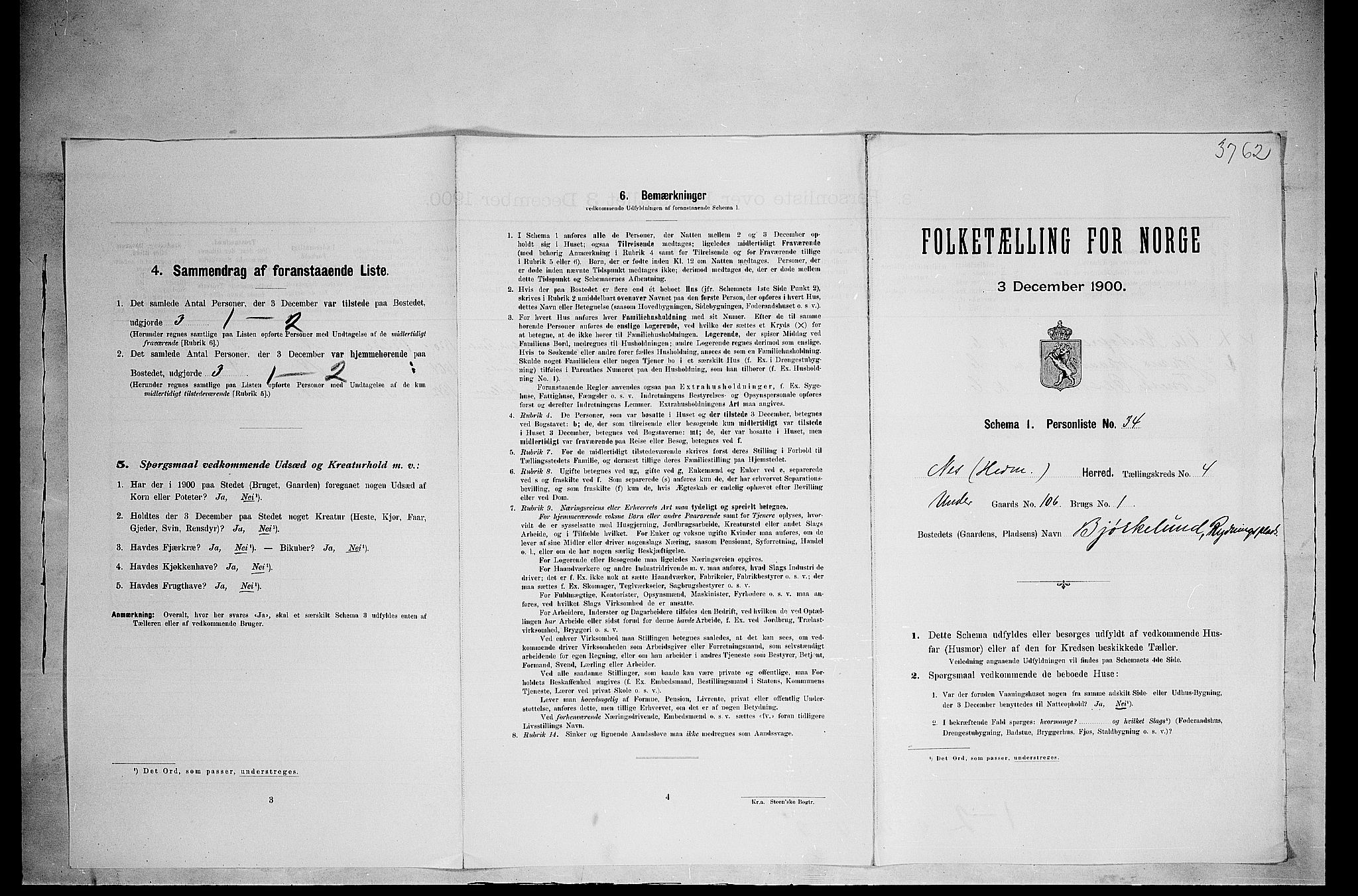 SAH, 1900 census for Nes, 1900, p. 616