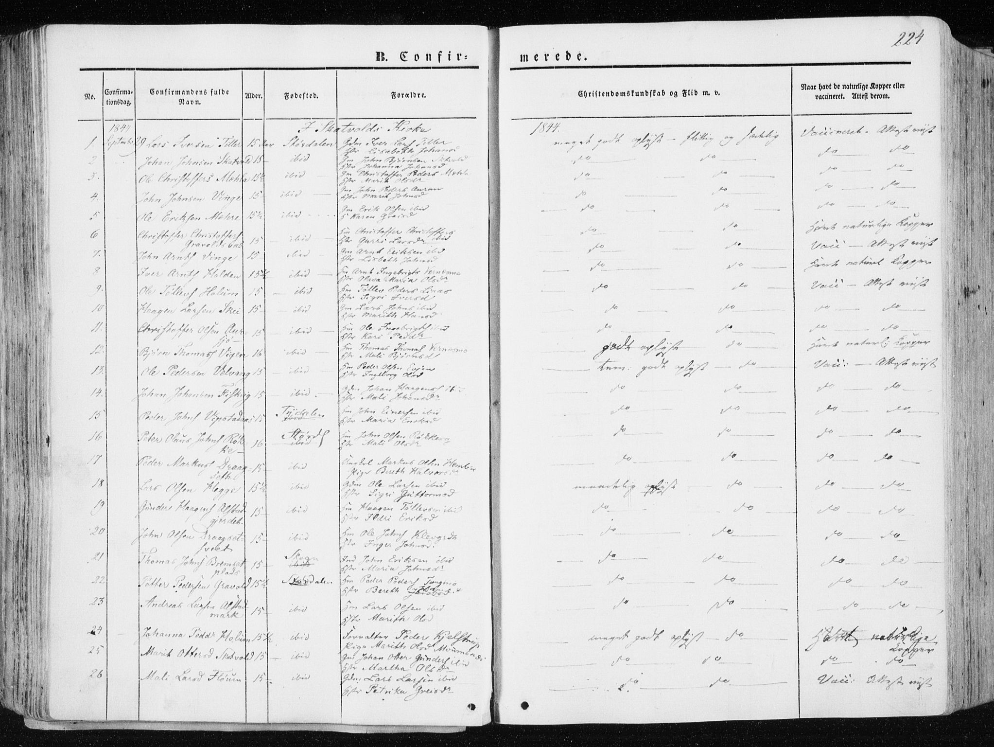 Ministerialprotokoller, klokkerbøker og fødselsregistre - Nord-Trøndelag, SAT/A-1458/709/L0074: Parish register (official) no. 709A14, 1845-1858, p. 224