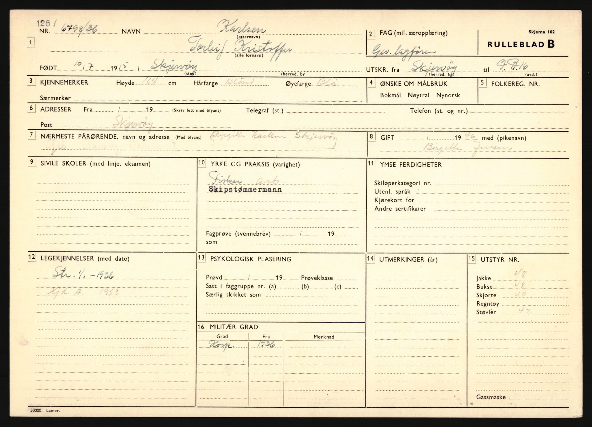 Forsvaret, Troms infanteriregiment nr. 16, AV/RA-RAFA-3146/P/Pa/L0020: Rulleblad for regimentets menige mannskaper, årsklasse 1936, 1936, p. 699