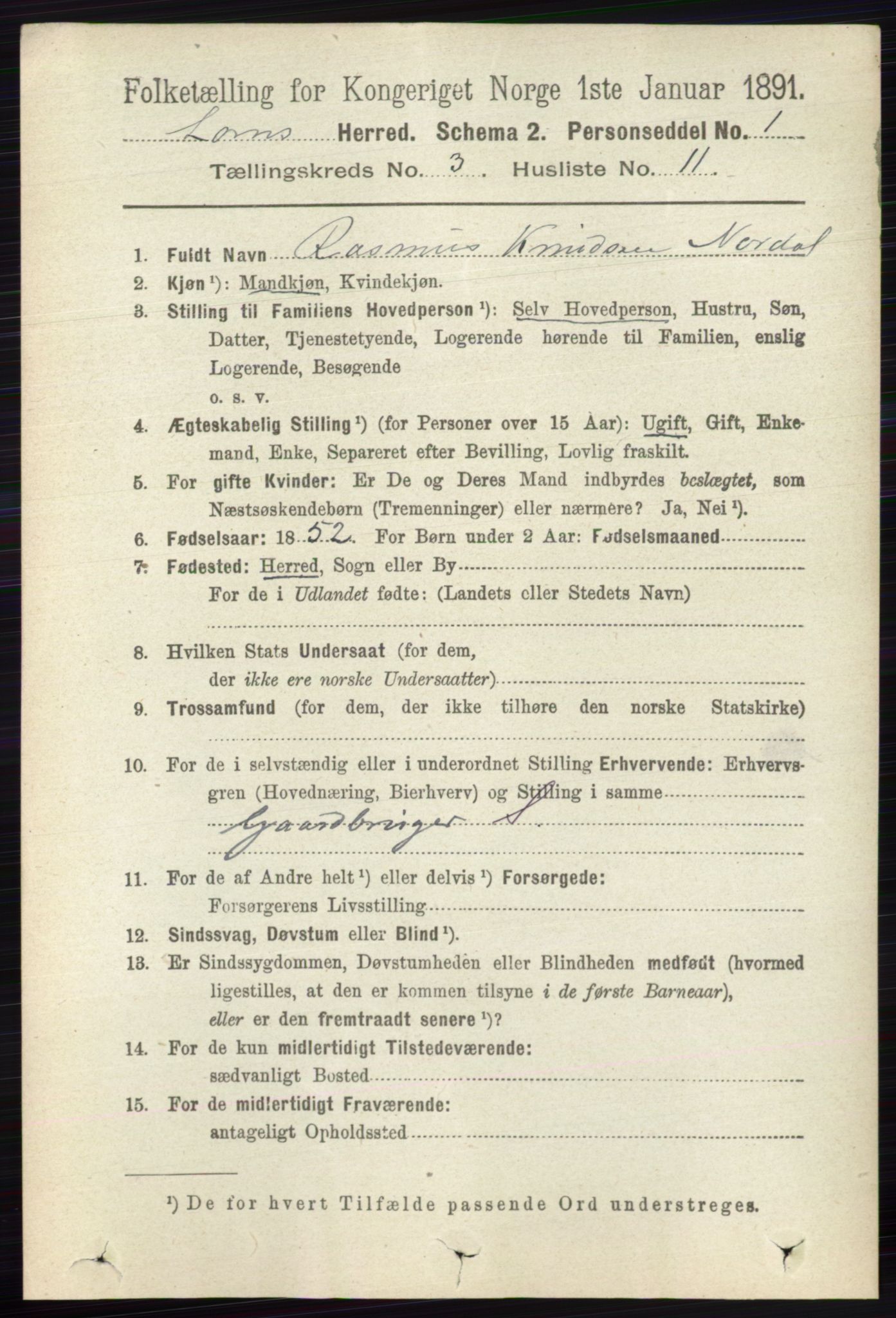 RA, 1891 census for 0514 Lom, 1891, p. 1314