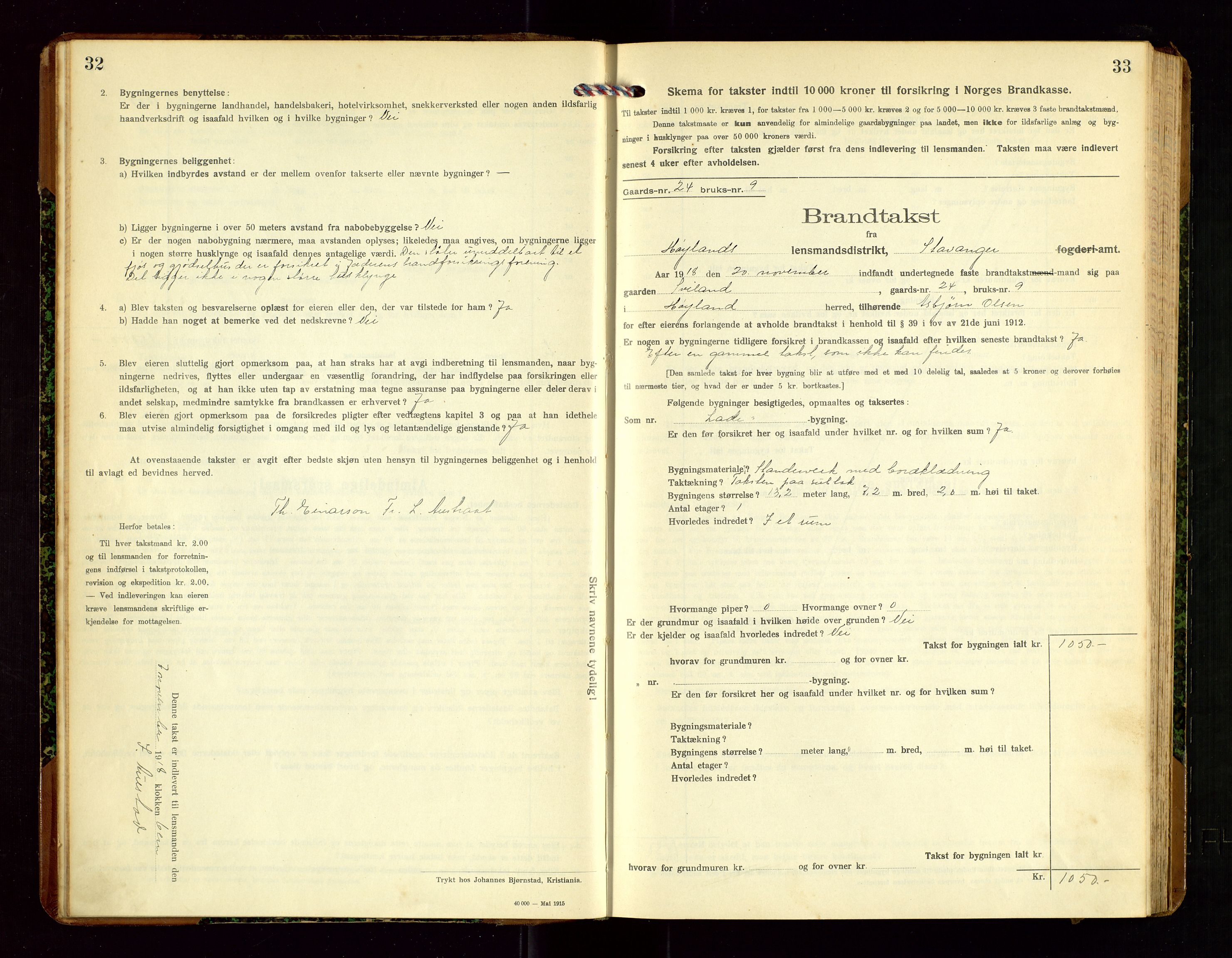 Høyland/Sandnes lensmannskontor, SAST/A-100166/Gob/L0003: "Brandtakstprotokol", 1918-1924, p. 32-33