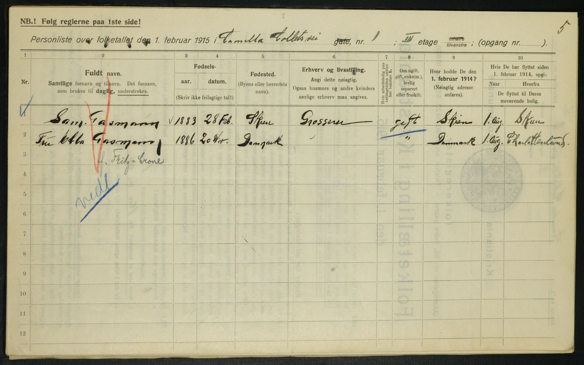 OBA, Municipal Census 1915 for Kristiania, 1915, p. 11609