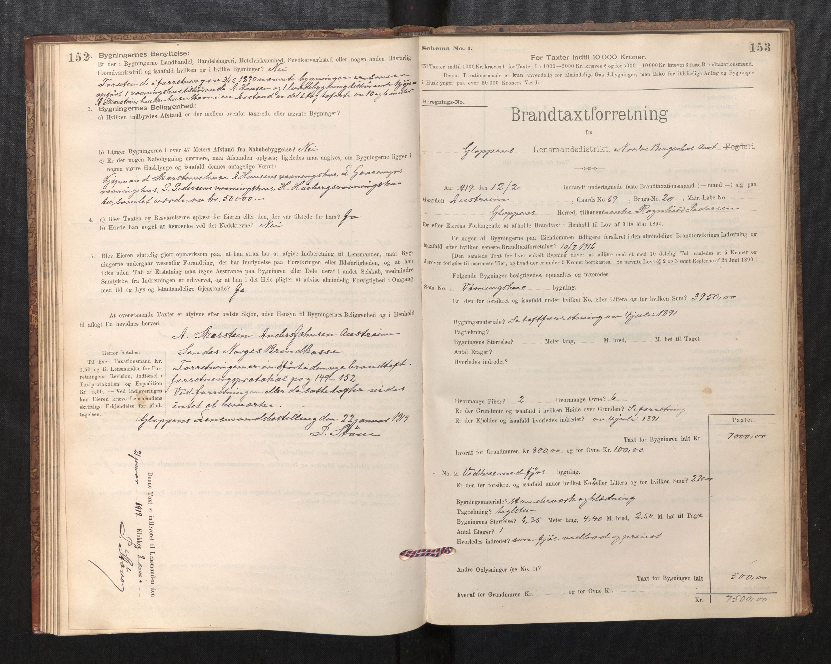 Lensmannen i Gloppen og Breim, SAB/A-27801/0012/L0003: Branntakstprotokoll, skjematakst, 1894-1931, p. 152-153