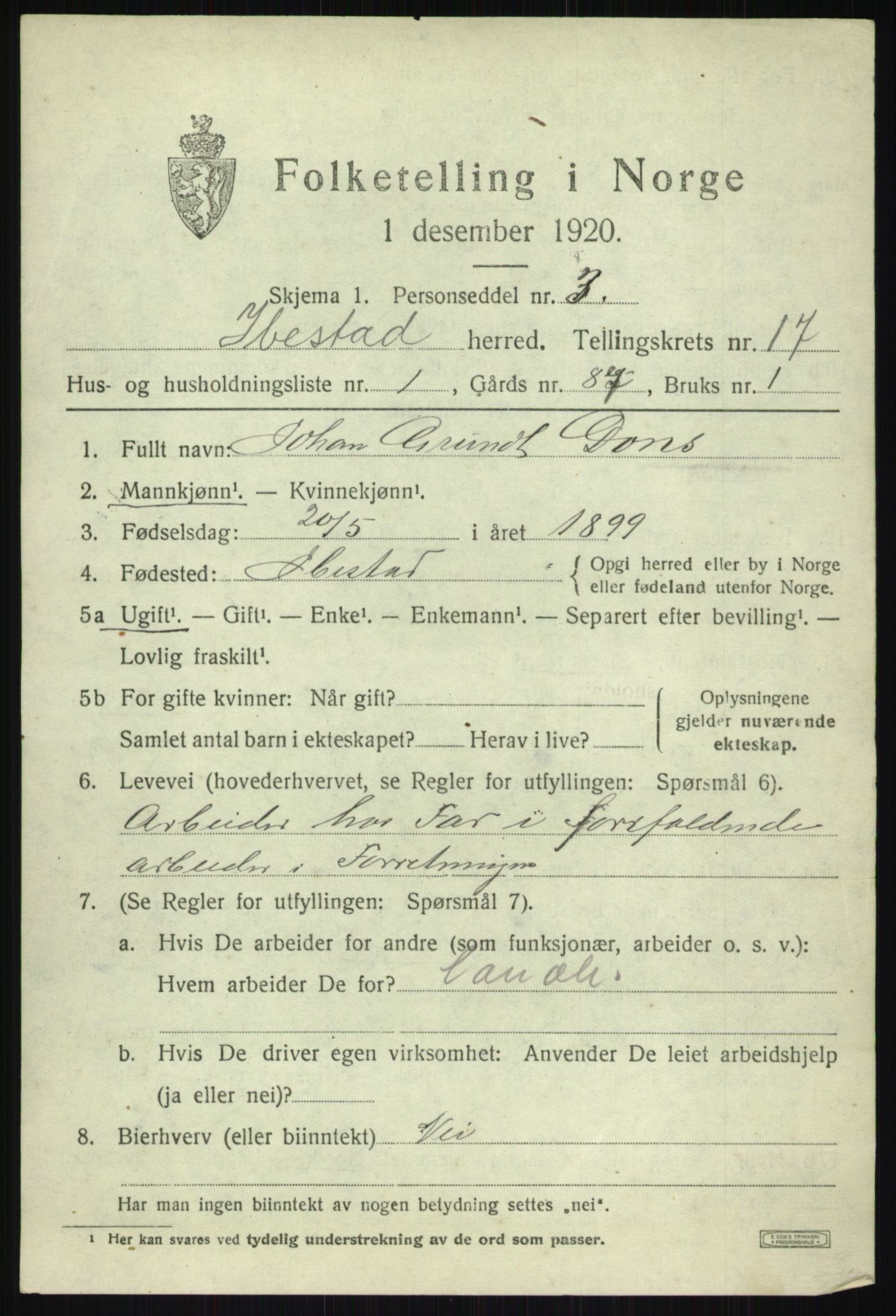 SATØ, 1920 census for Ibestad, 1920, p. 8704