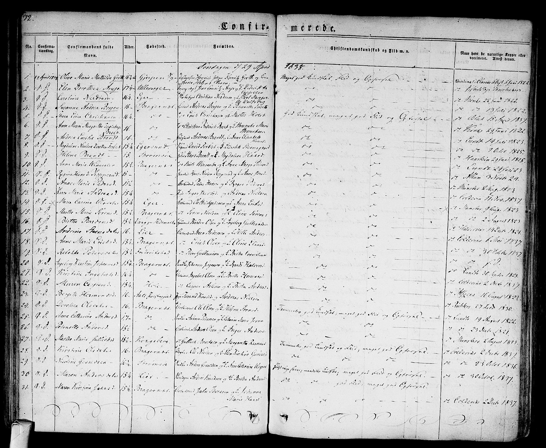 Bragernes kirkebøker, SAKO/A-6/F/Fc/L0001: Parish register (official) no. III 1, 1830-1853, p. 72