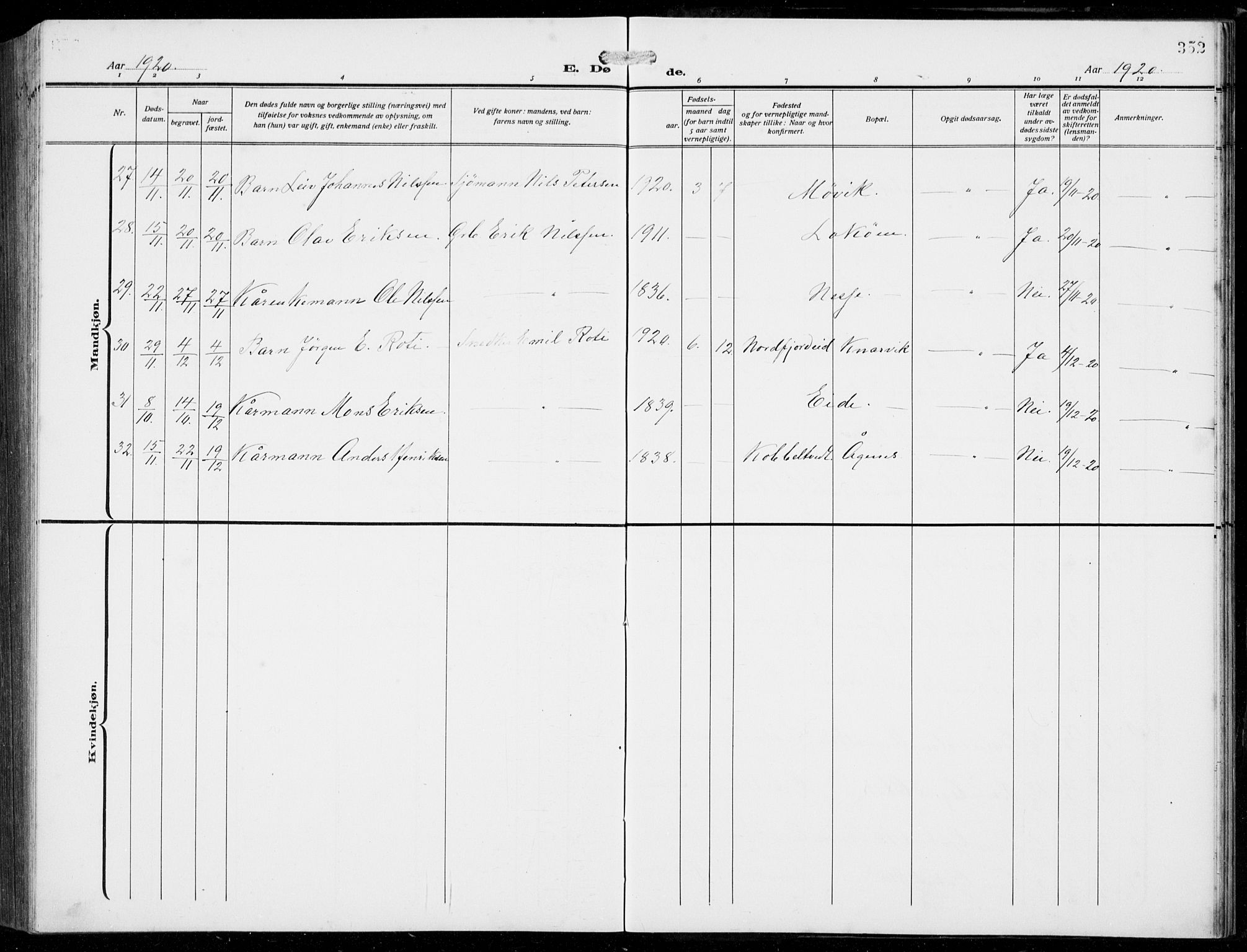 Fjell sokneprestembete, AV/SAB-A-75301/H/Hab: Parish register (copy) no. A  6, 1918-1936, p. 352