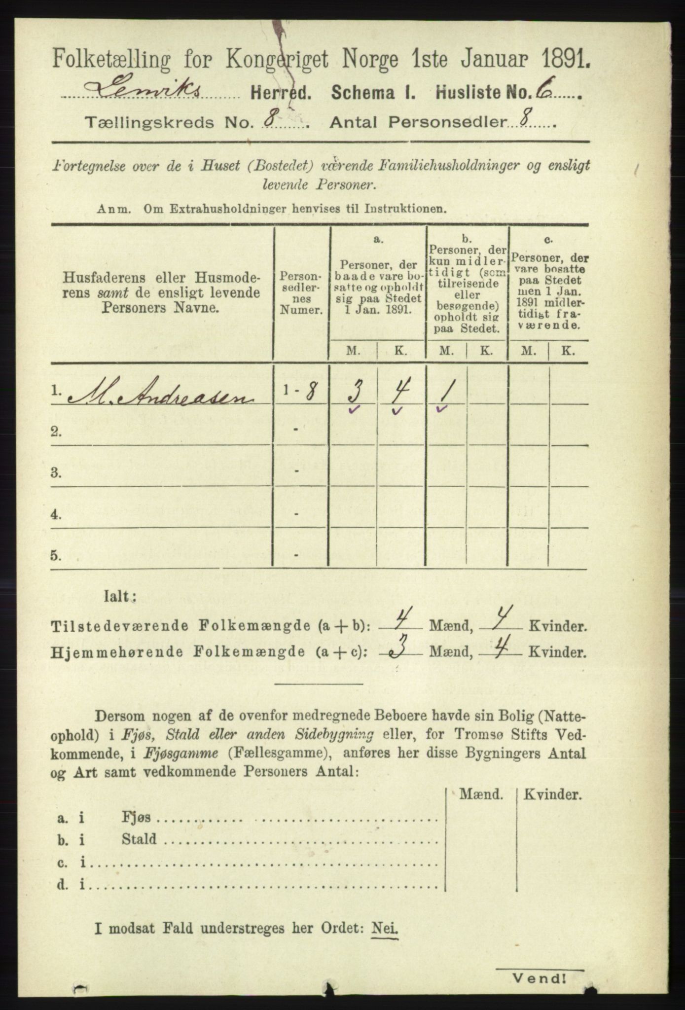 RA, 1891 census for 1931 Lenvik, 1891, p. 4315