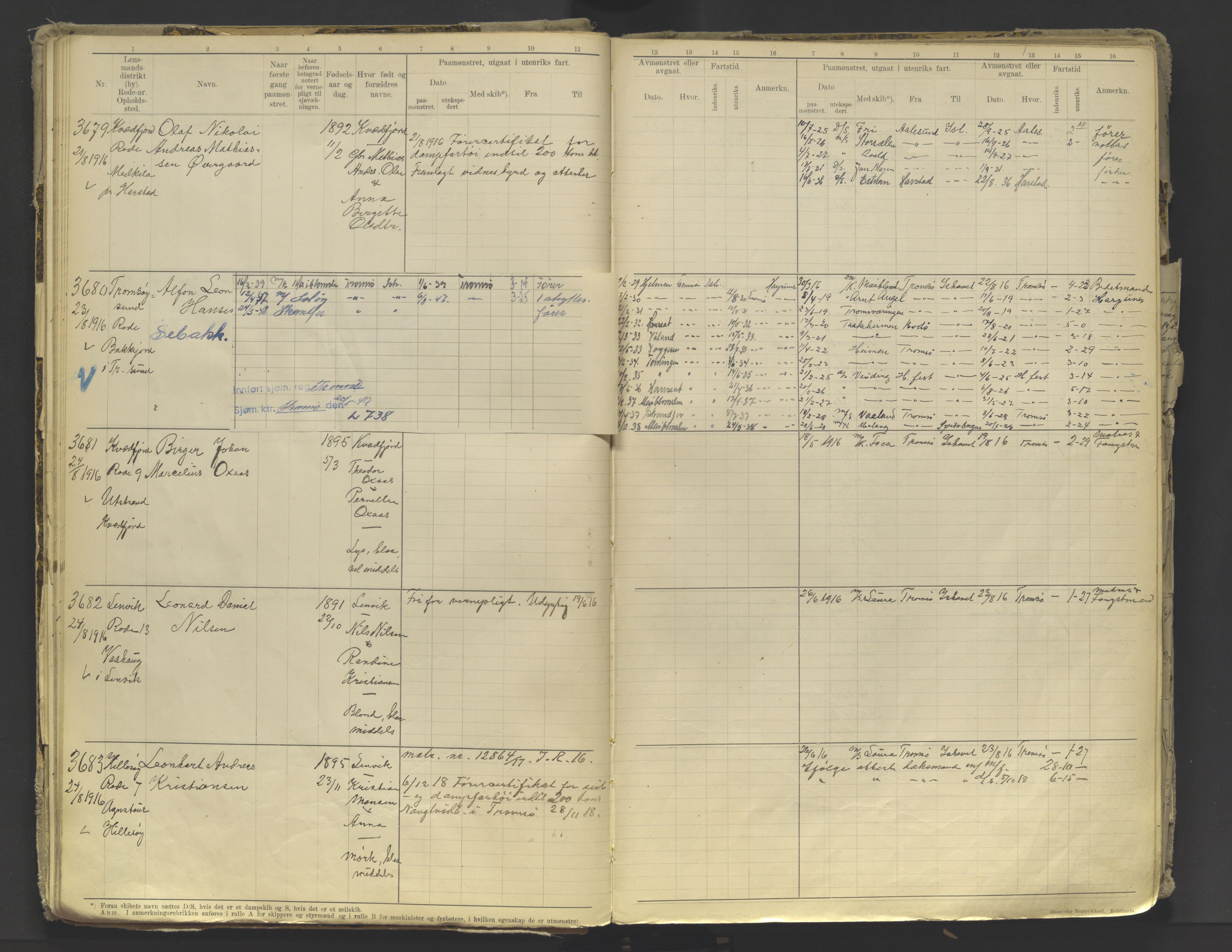 Tromsø sjømannskontor/innrullerings-/mønstringsdistrikt, AV/SATØ-S-0243/F/Fb/L0010: Annotasjonsrulle. Defekt: løs innbinding. Nr. 3519-4972, 1916-1920