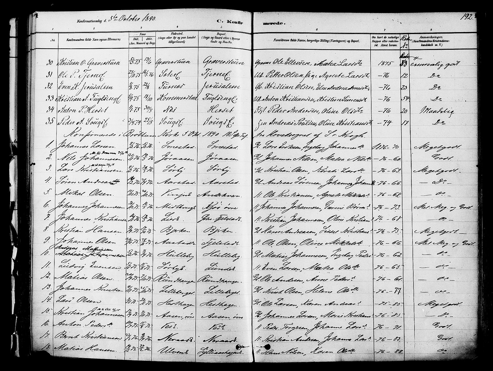 Ringsaker prestekontor, AV/SAH-PREST-014/K/Ka/L0012: Parish register (official) no. 12, 1879-1890, p. 192