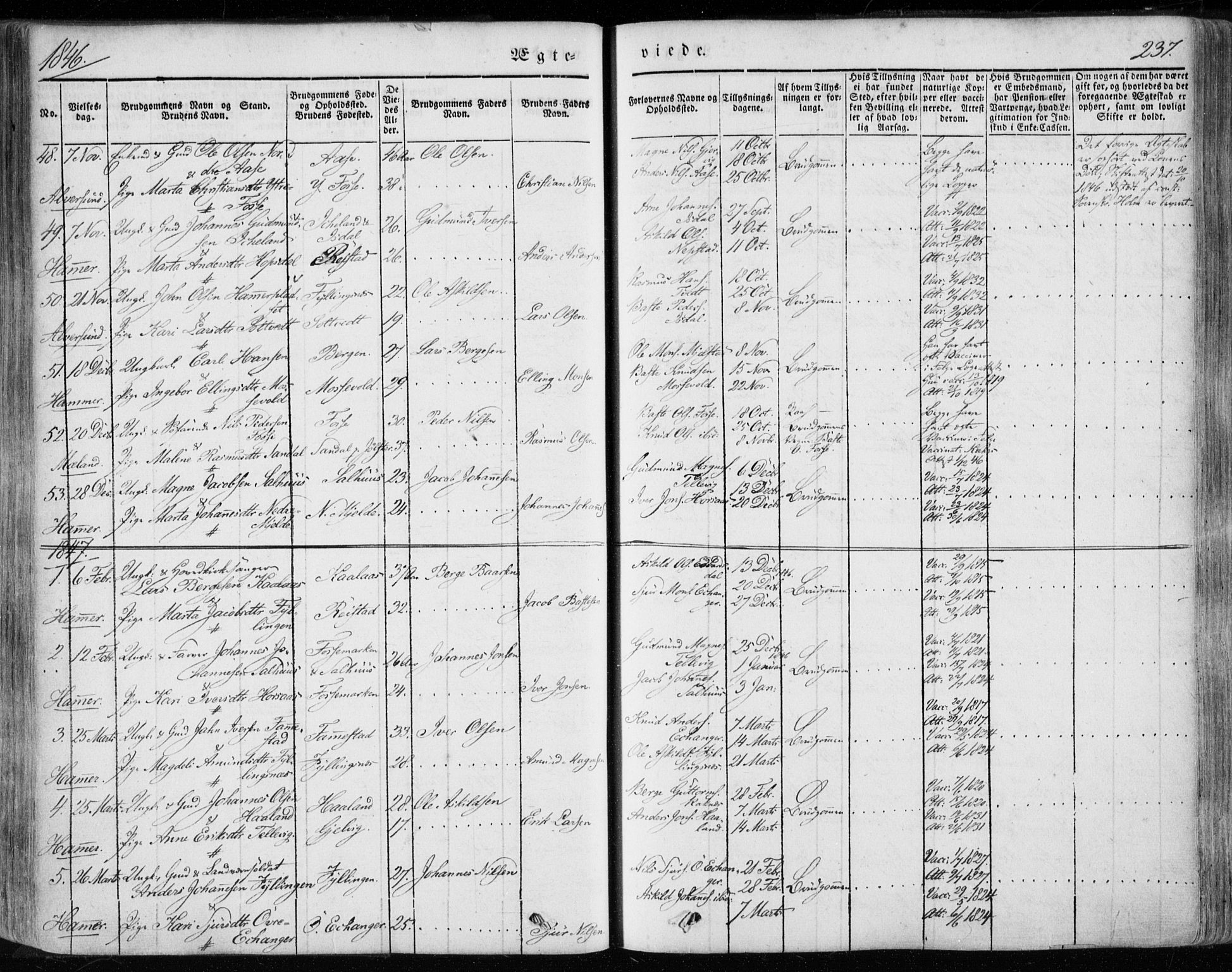 Hamre sokneprestembete, SAB/A-75501/H/Ha/Haa/Haaa/L0013: Parish register (official) no. A 13, 1846-1857, p. 237