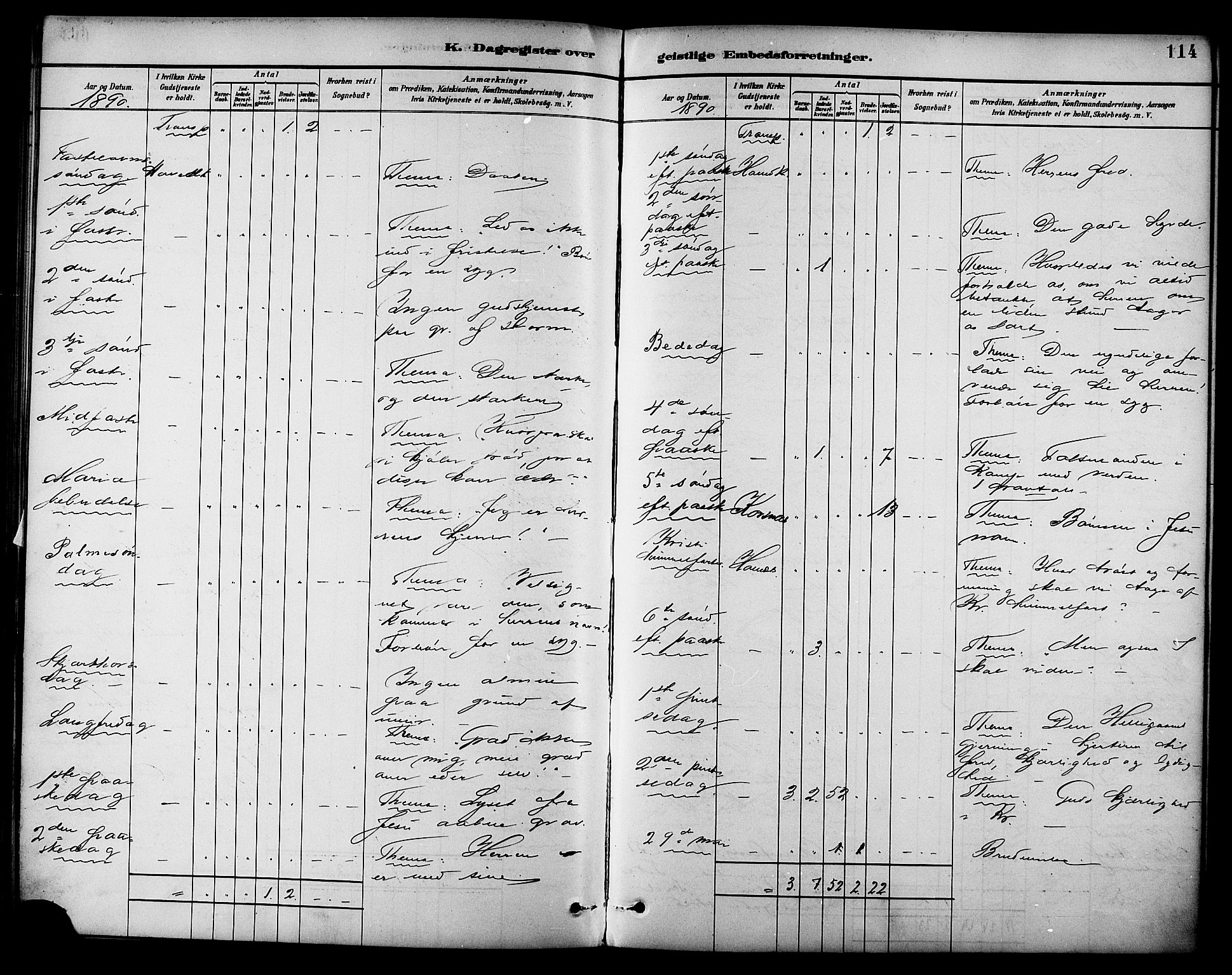 Ministerialprotokoller, klokkerbøker og fødselsregistre - Nordland, AV/SAT-A-1459/861/L0870: Parish register (official) no. 861A05, 1889-1903, p. 114