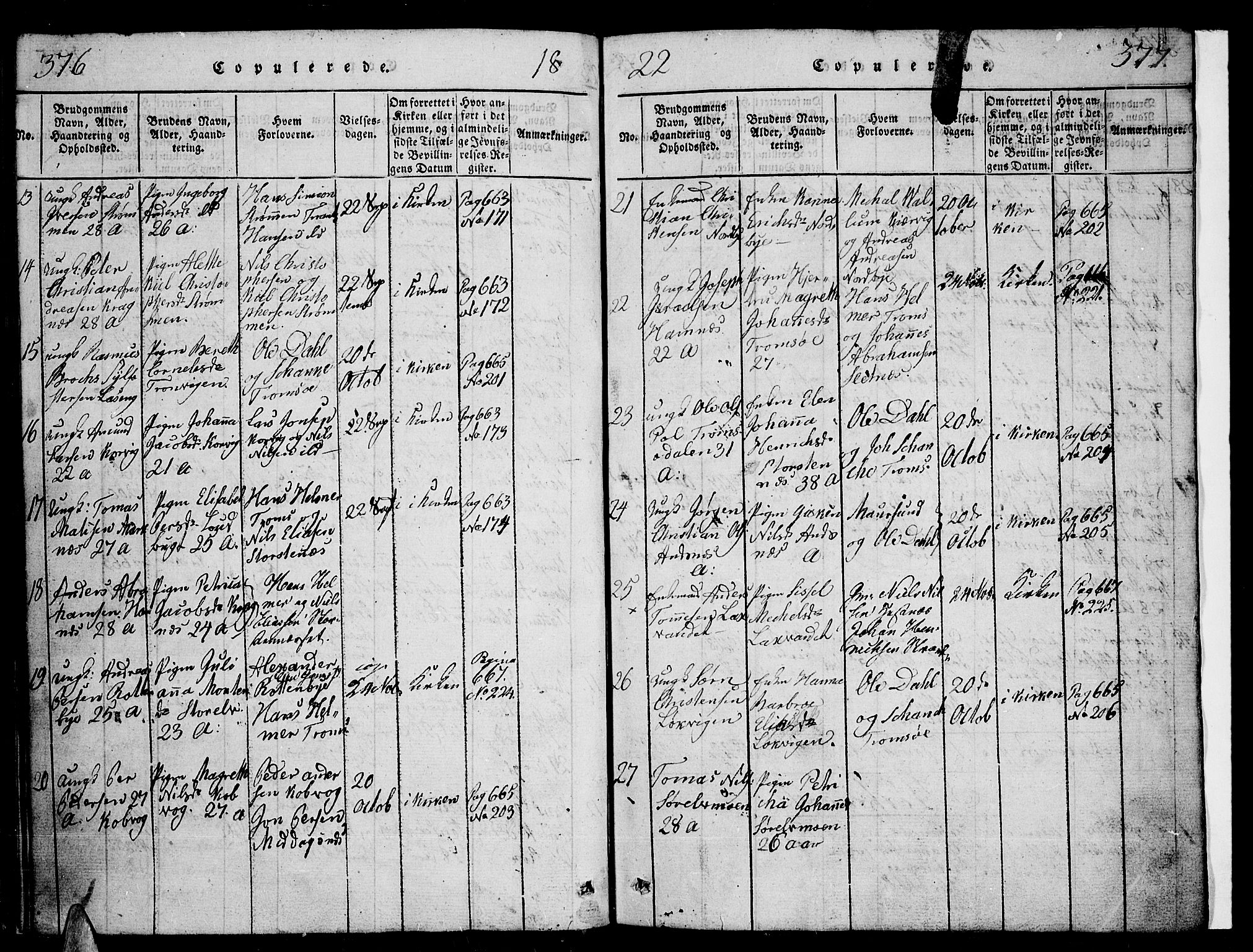 Tromsø sokneprestkontor/stiftsprosti/domprosti, SATØ/S-1343/G/Ga/L0007kirke: Parish register (official) no. 7, 1821-1828, p. 376-377