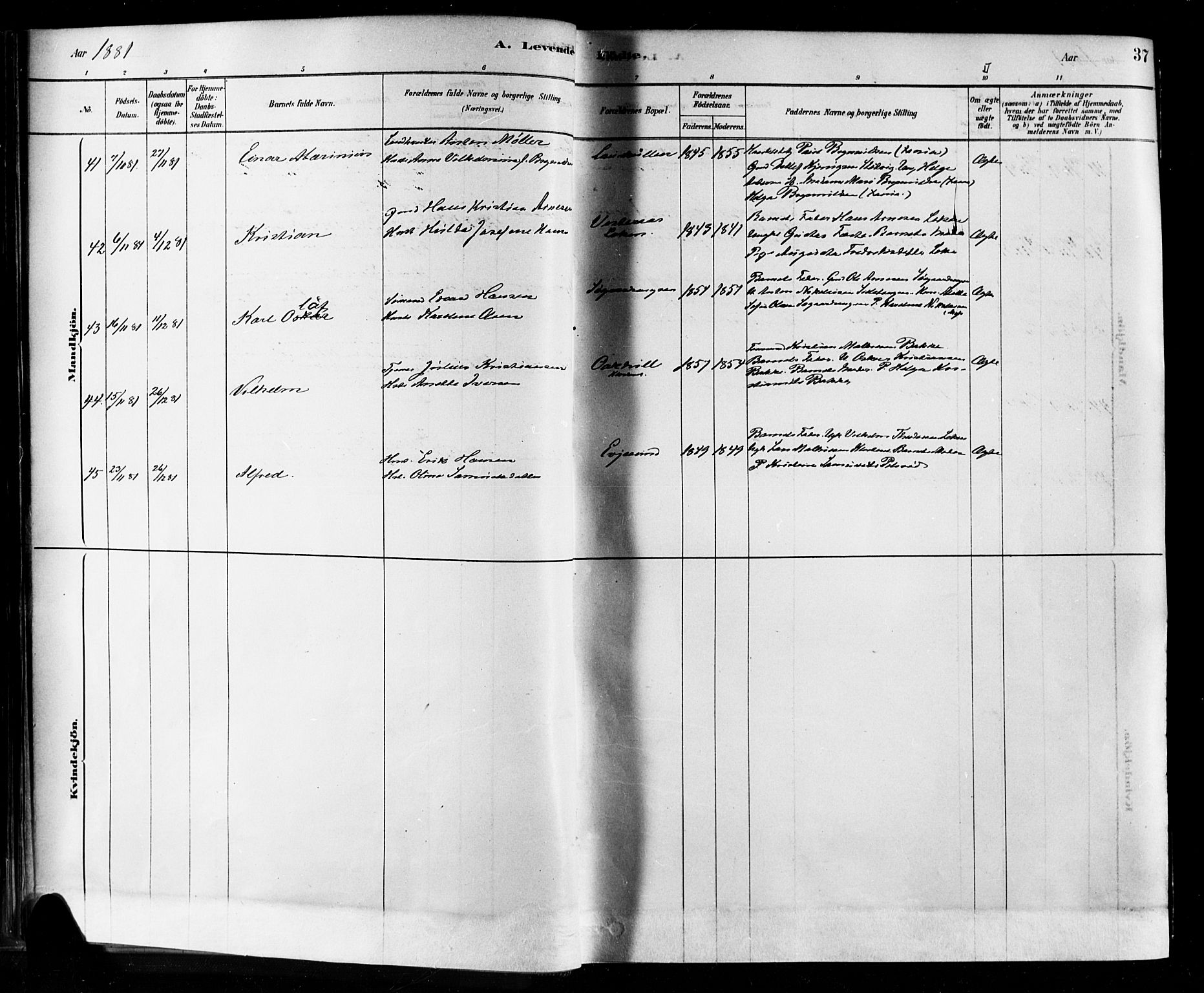 Rygge prestekontor Kirkebøker, AV/SAO-A-10084b/F/Fa/L0007: Parish register (official) no. 7, 1878-1904, p. 37