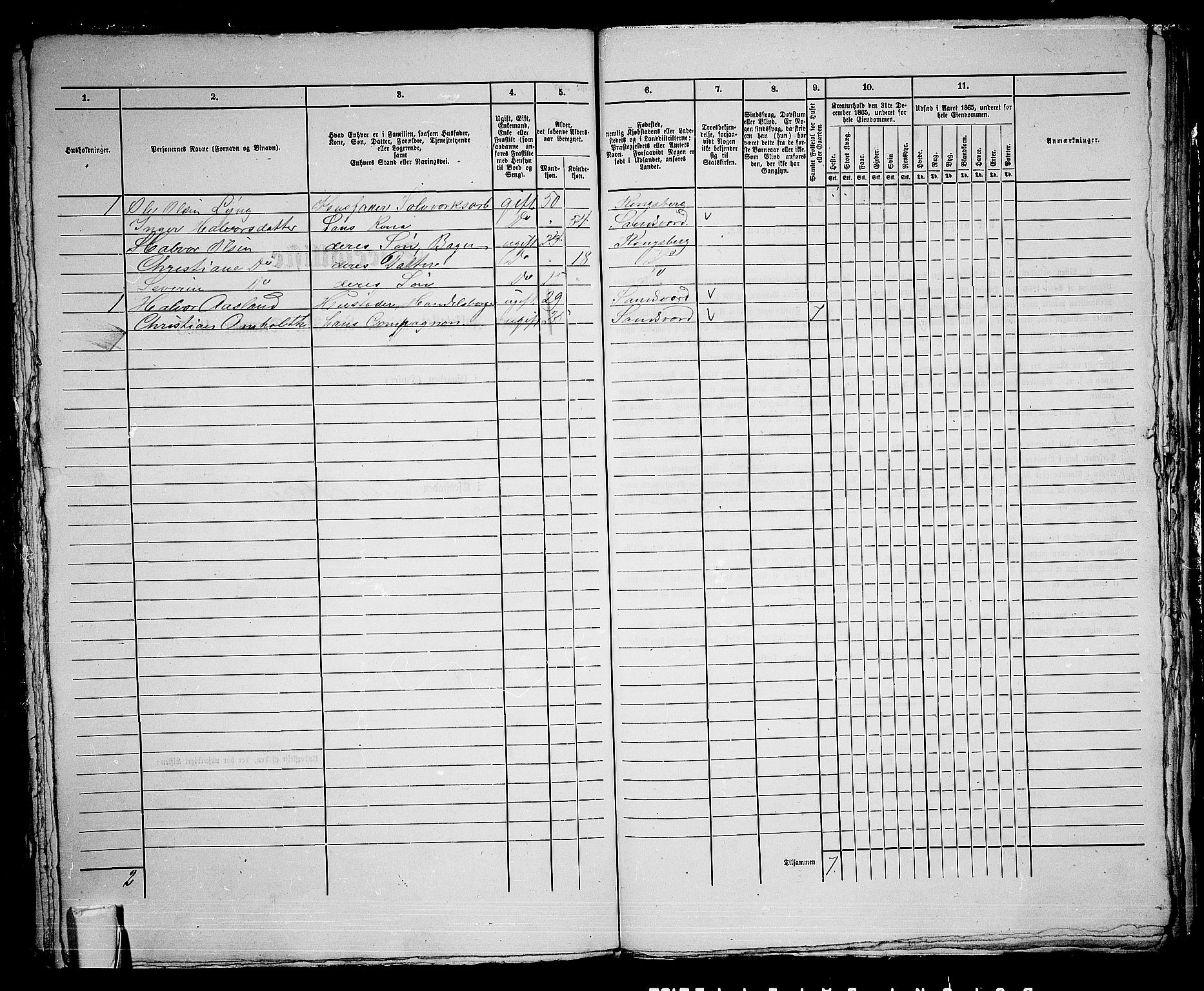 RA, 1865 census for Kongsberg/Kongsberg, 1865, p. 958