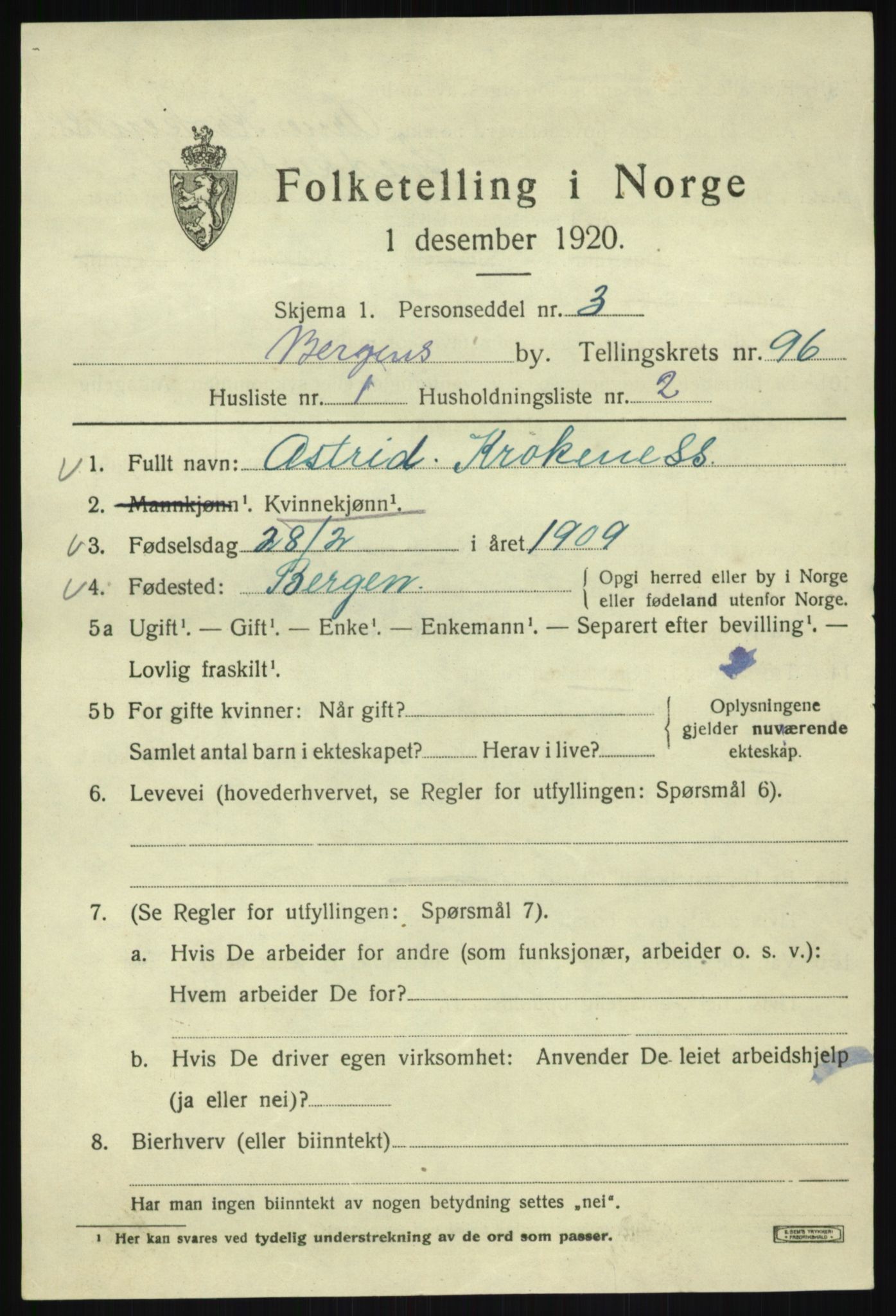 SAB, 1920 census for Bergen, 1920, p. 169896