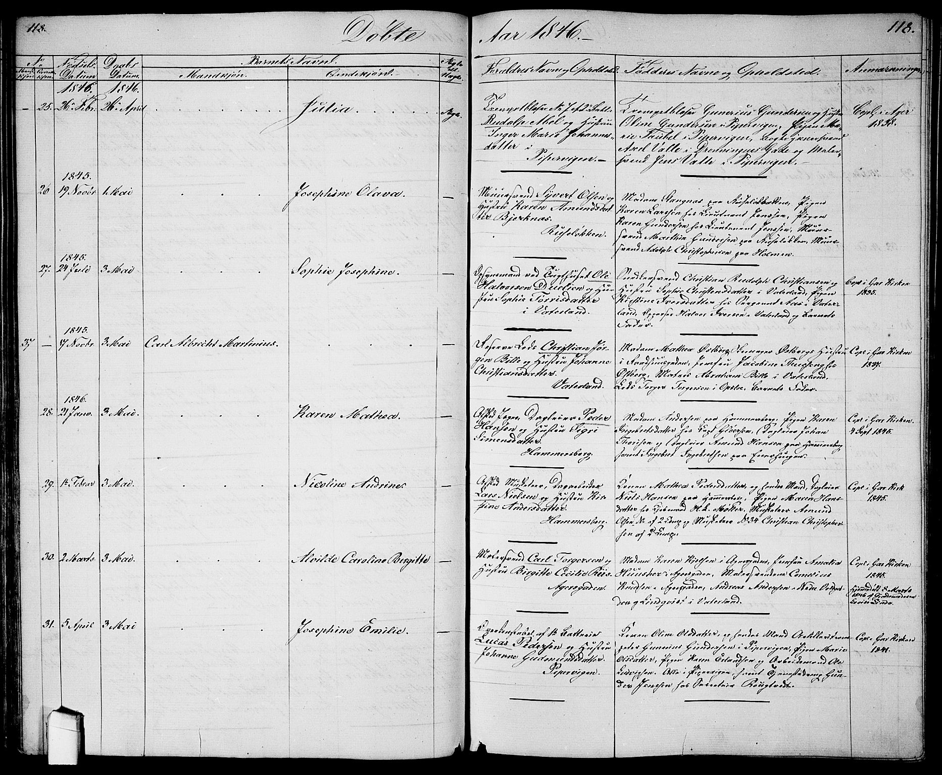 Garnisonsmenigheten Kirkebøker, SAO/A-10846/G/Ga/L0005: Parish register (copy) no. 5, 1841-1860, p. 118