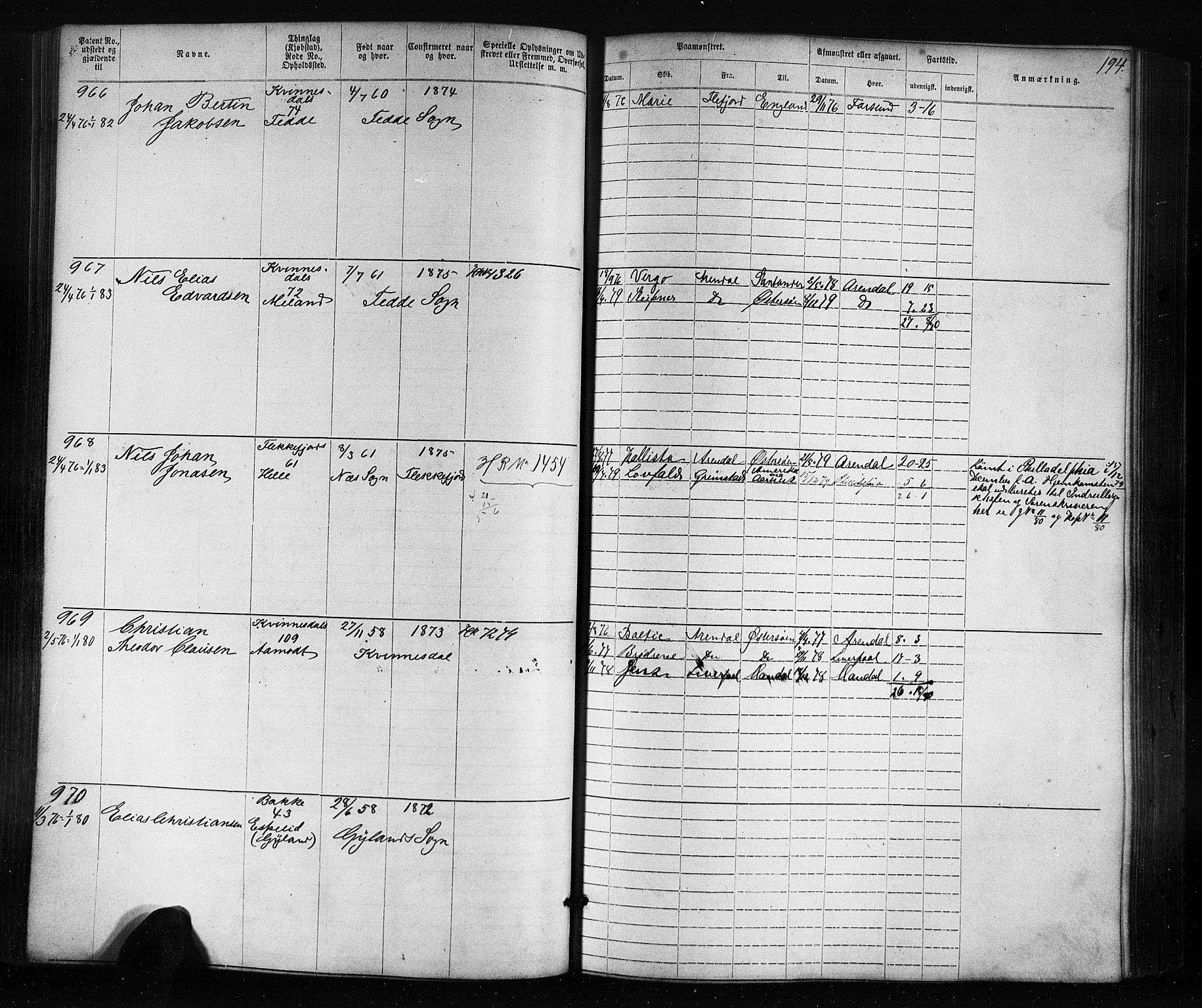 Flekkefjord mønstringskrets, AV/SAK-2031-0018/F/Fa/L0005: Annotasjonsrulle nr 1-1915 med register, Æ-2, 1868-1896, p. 216