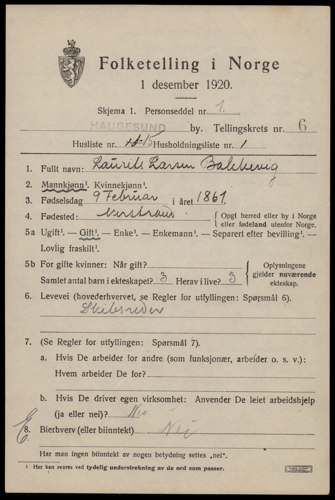 SAST, 1920 census for Haugesund, 1920, p. 21681