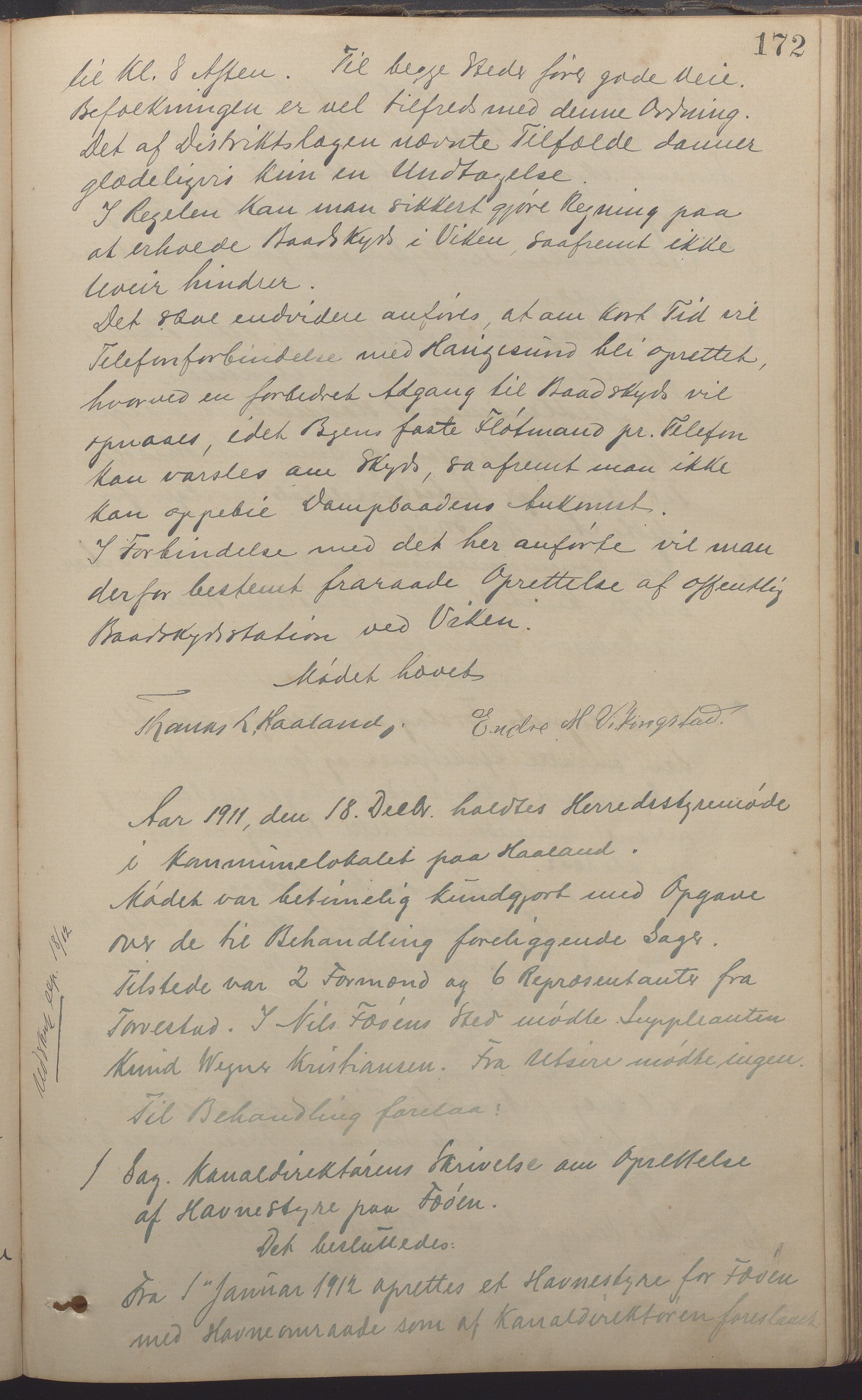 Torvastad kommune - Formannskapet, IKAR/K-101331/A/L0004: Forhandlingsprotokoll, 1891-1918, p. 172a