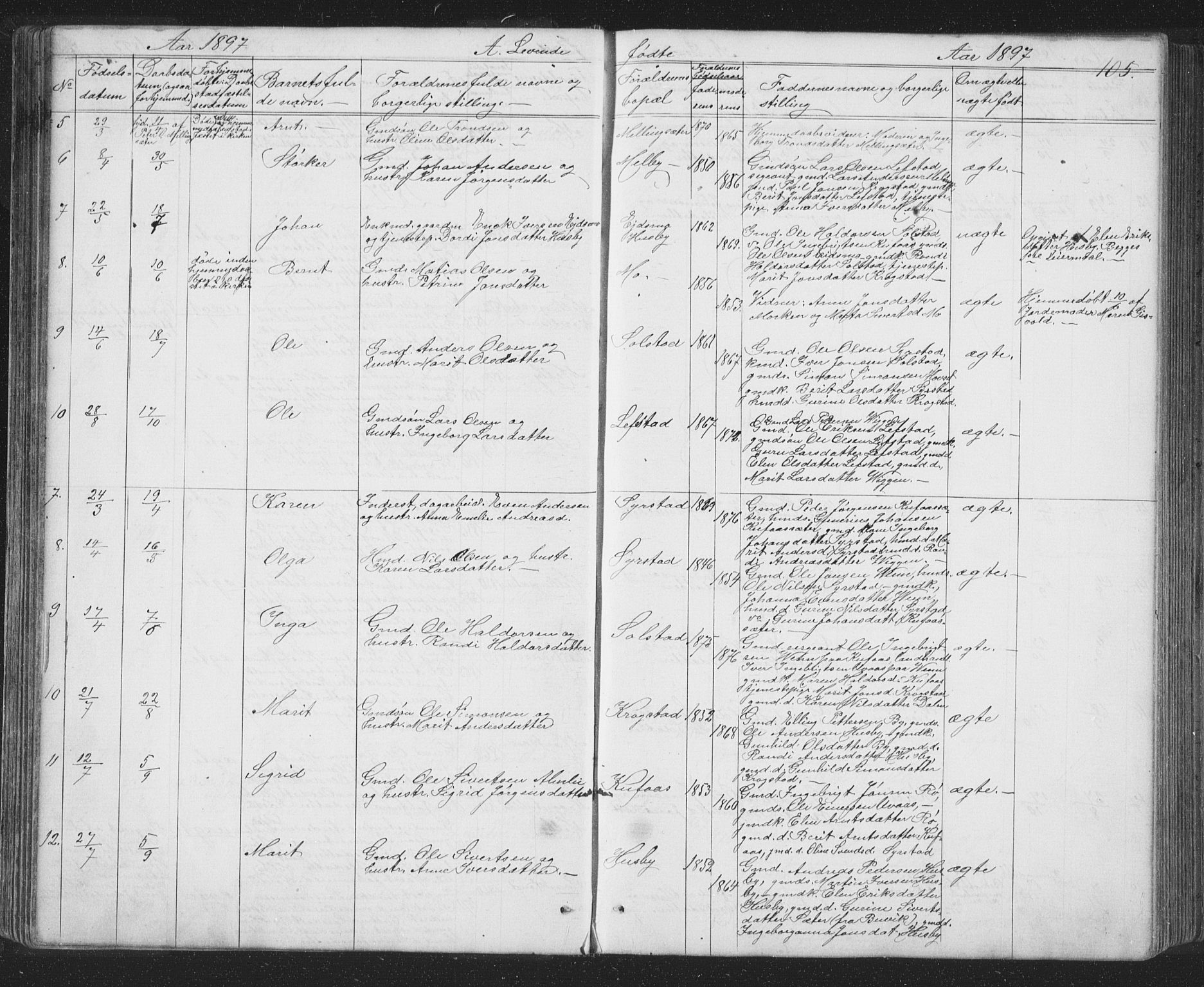 Ministerialprotokoller, klokkerbøker og fødselsregistre - Sør-Trøndelag, SAT/A-1456/667/L0798: Parish register (copy) no. 667C03, 1867-1929, p. 105