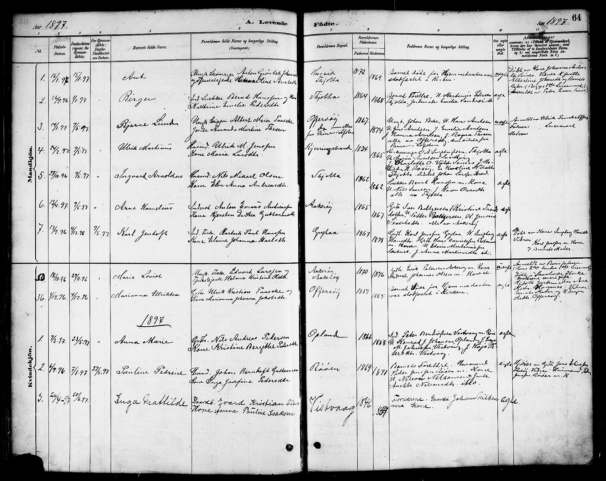 Ministerialprotokoller, klokkerbøker og fødselsregistre - Nordland, AV/SAT-A-1459/817/L0268: Parish register (copy) no. 817C03, 1884-1920, p. 64