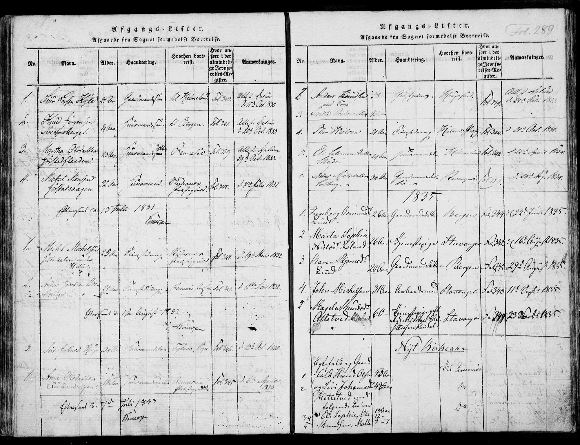 Nedstrand sokneprestkontor, AV/SAST-A-101841/01/IV: Parish register (official) no. A 7, 1816-1870, p. 289