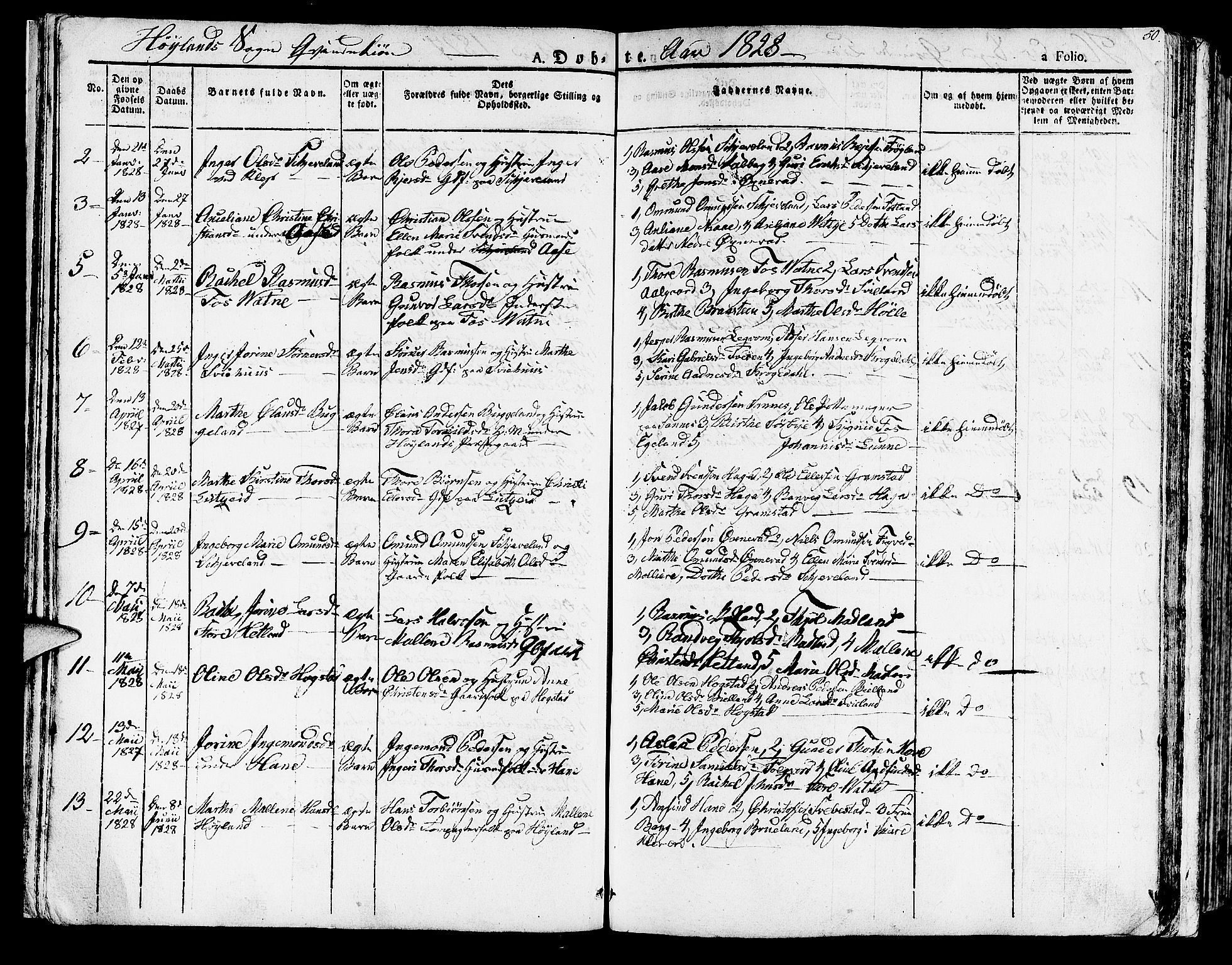 Høyland sokneprestkontor, AV/SAST-A-101799/001/30BA/L0007: Parish register (official) no. A 7 /1, 1825-1841, p. 50