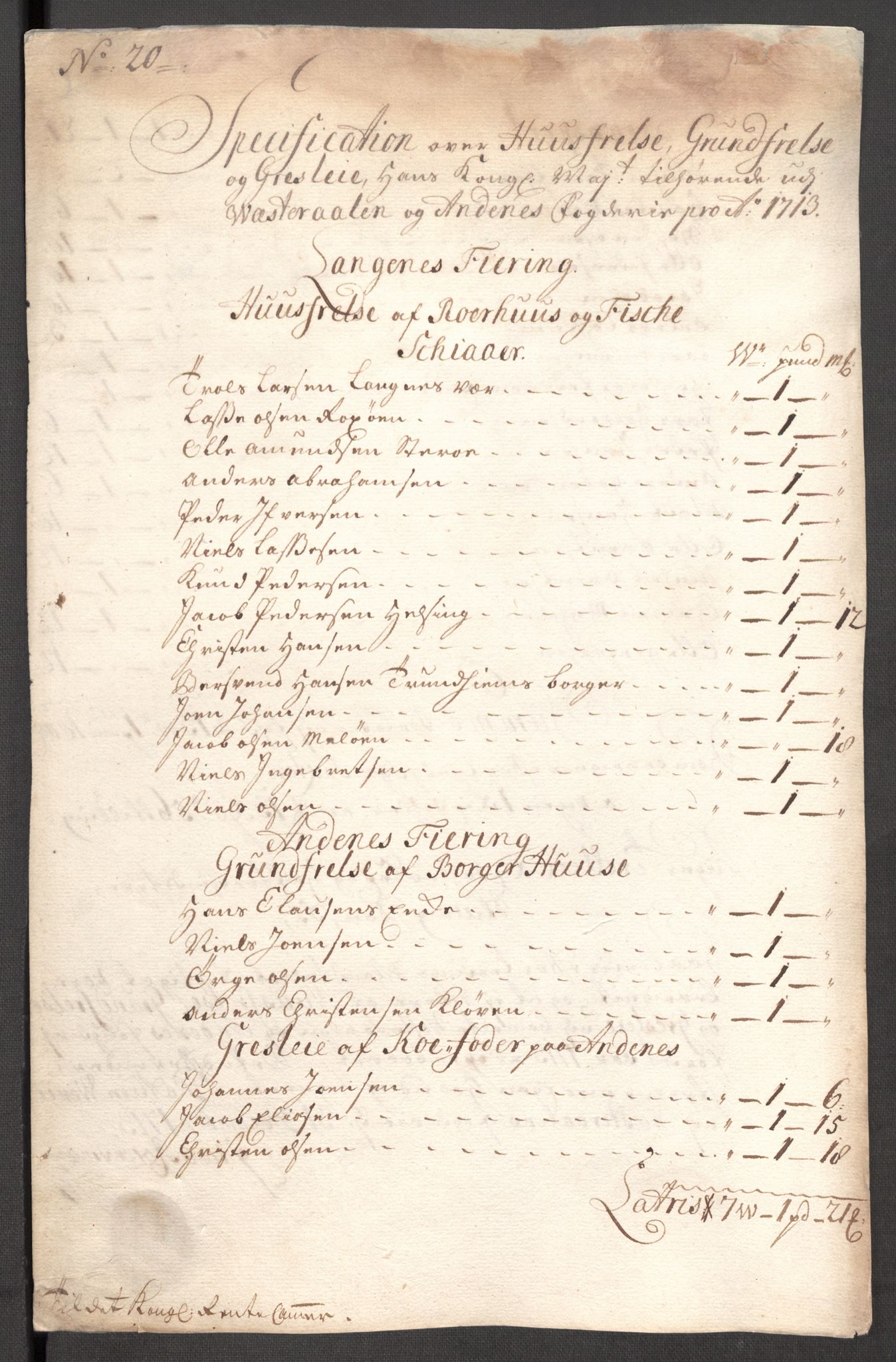 Rentekammeret inntil 1814, Reviderte regnskaper, Fogderegnskap, RA/EA-4092/R67/L4679: Fogderegnskap Vesterålen, Andenes og Lofoten, 1711-1713, p. 227