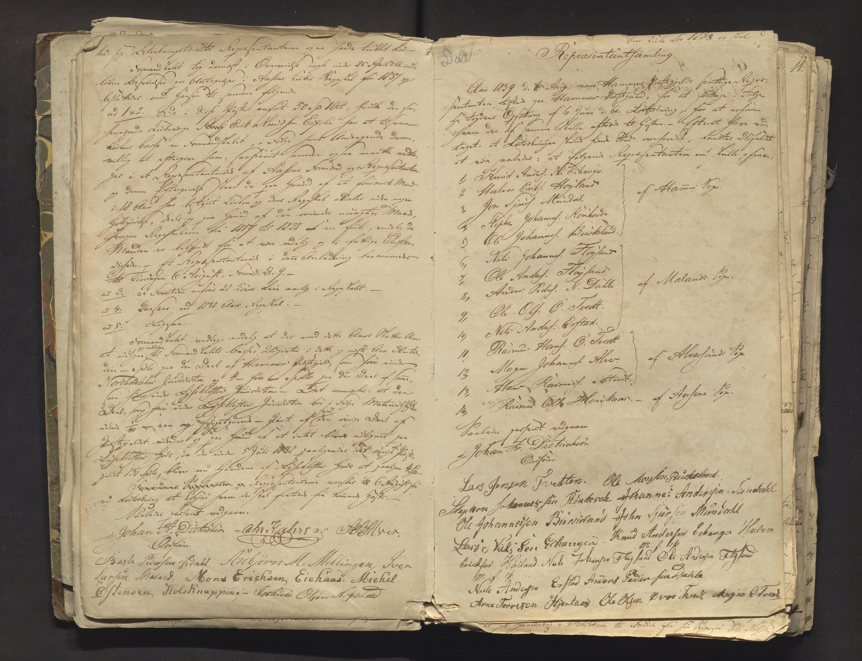 Hamre kommune. Formannskapet, IKAH/1254-021/A/Aa/L0001: Møtebok for formannskap, heradsstyre og soknestyra i Hamre, Åsane, Alversund og Meland, 1838-1857
