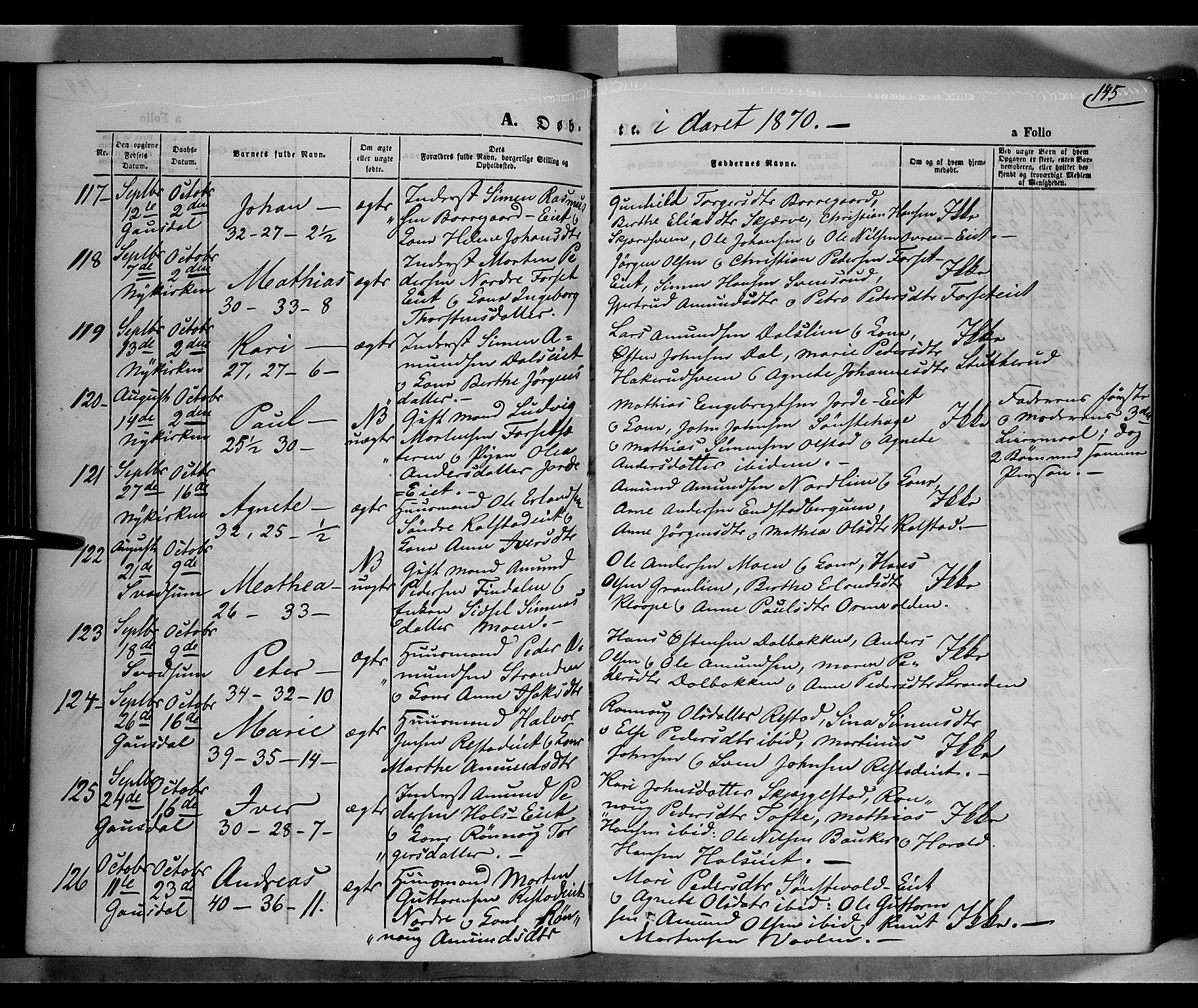 Gausdal prestekontor, AV/SAH-PREST-090/H/Ha/Haa/L0009: Parish register (official) no. 9, 1862-1873, p. 145