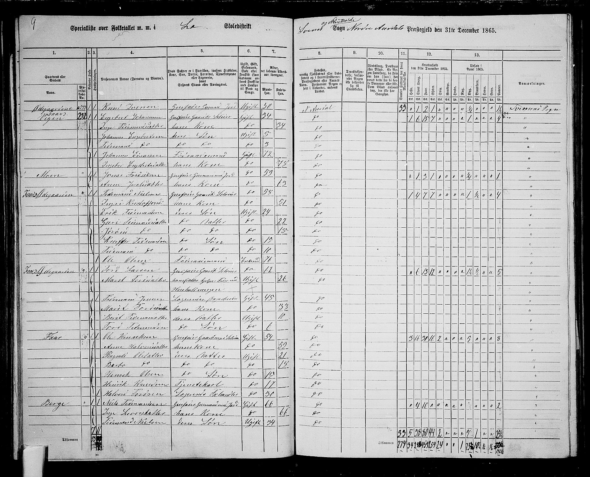 RA, 1865 census for Nord-Aurdal, 1865, p. 105