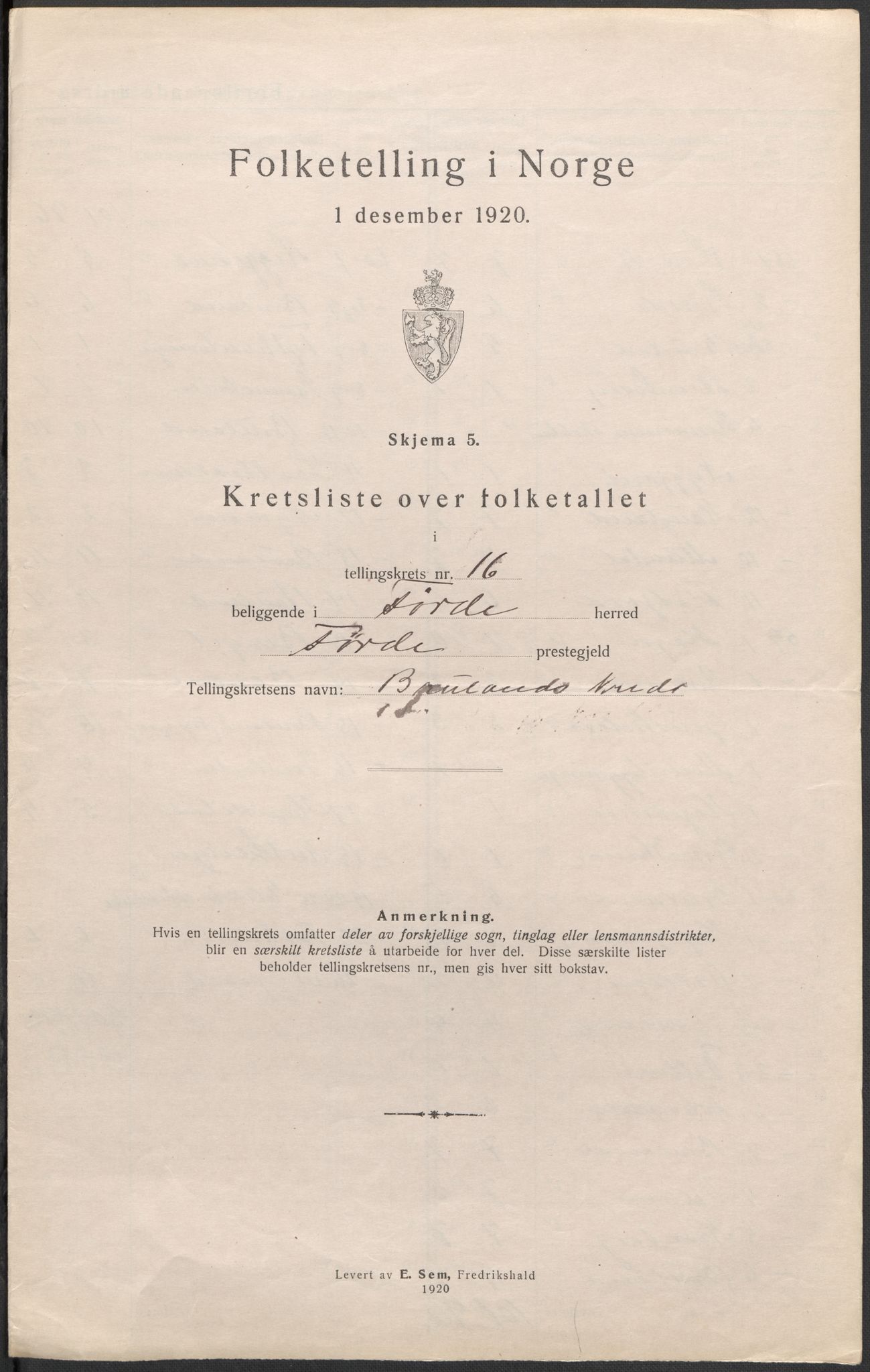 SAB, 1920 census for Førde, 1920, p. 50