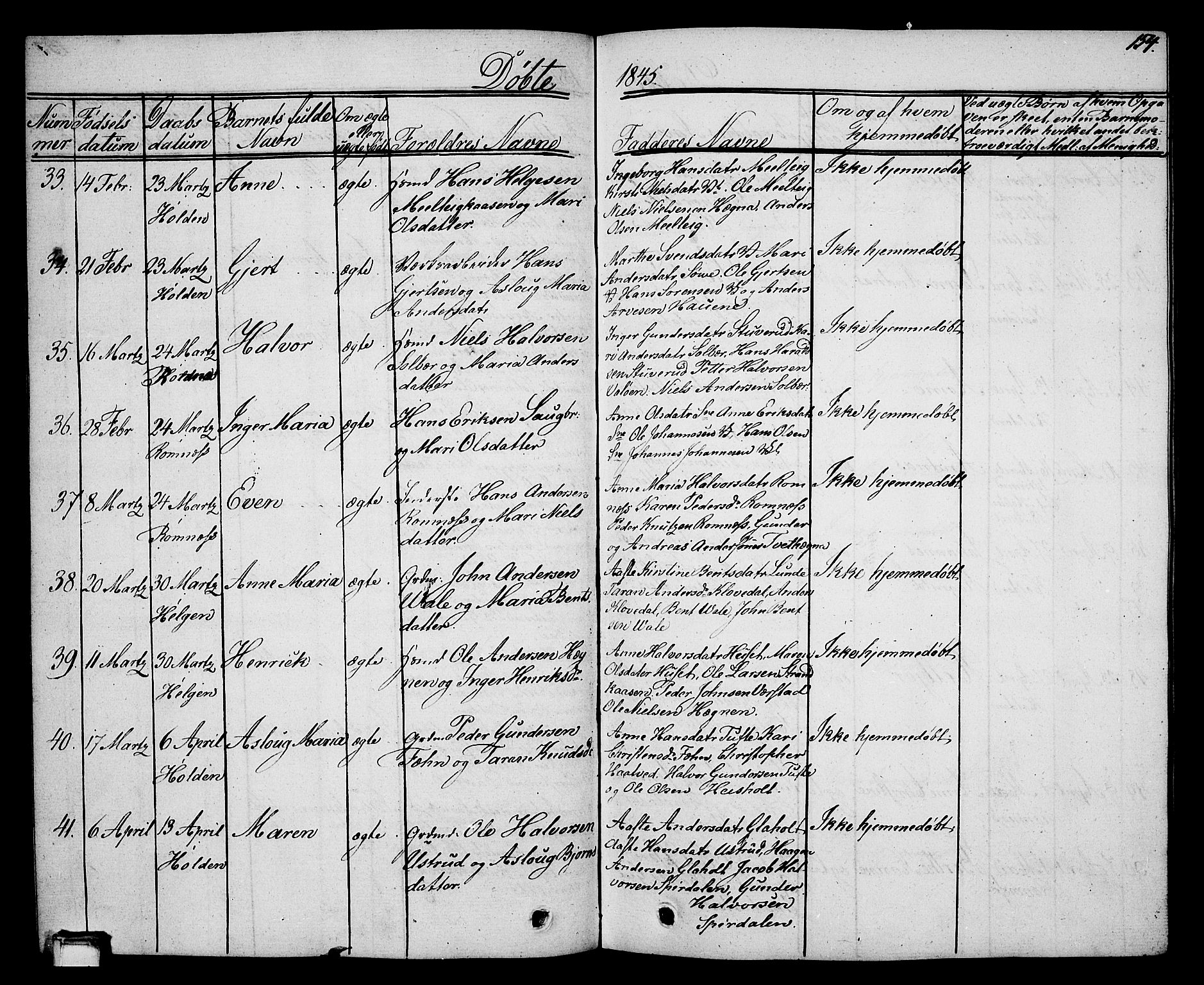 Holla kirkebøker, AV/SAKO-A-272/G/Ga/L0002: Parish register (copy) no. I 2, 1830-1848, p. 154