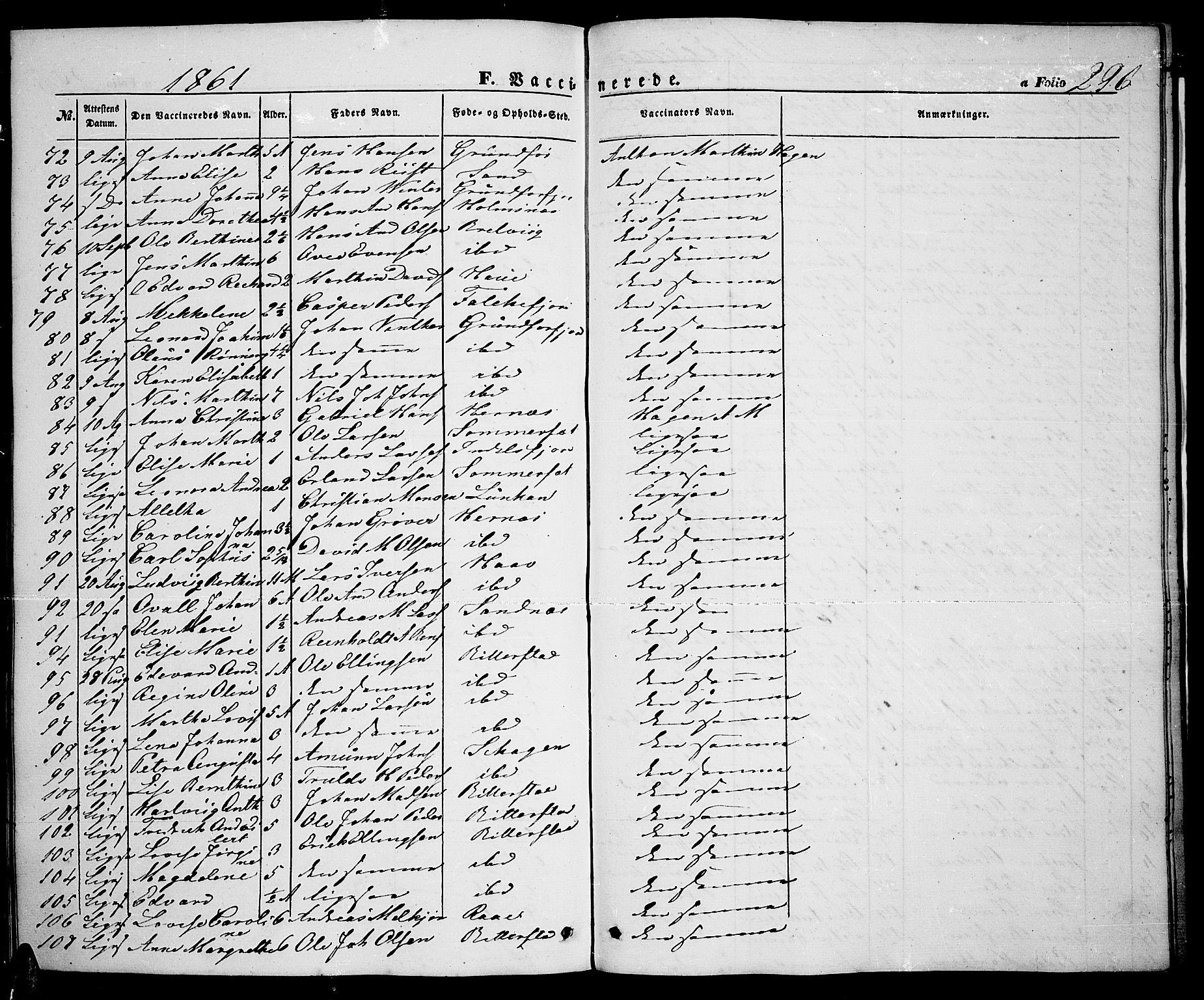 Ministerialprotokoller, klokkerbøker og fødselsregistre - Nordland, AV/SAT-A-1459/888/L1265: Parish register (copy) no. 888C03, 1850-1863, p. 296a