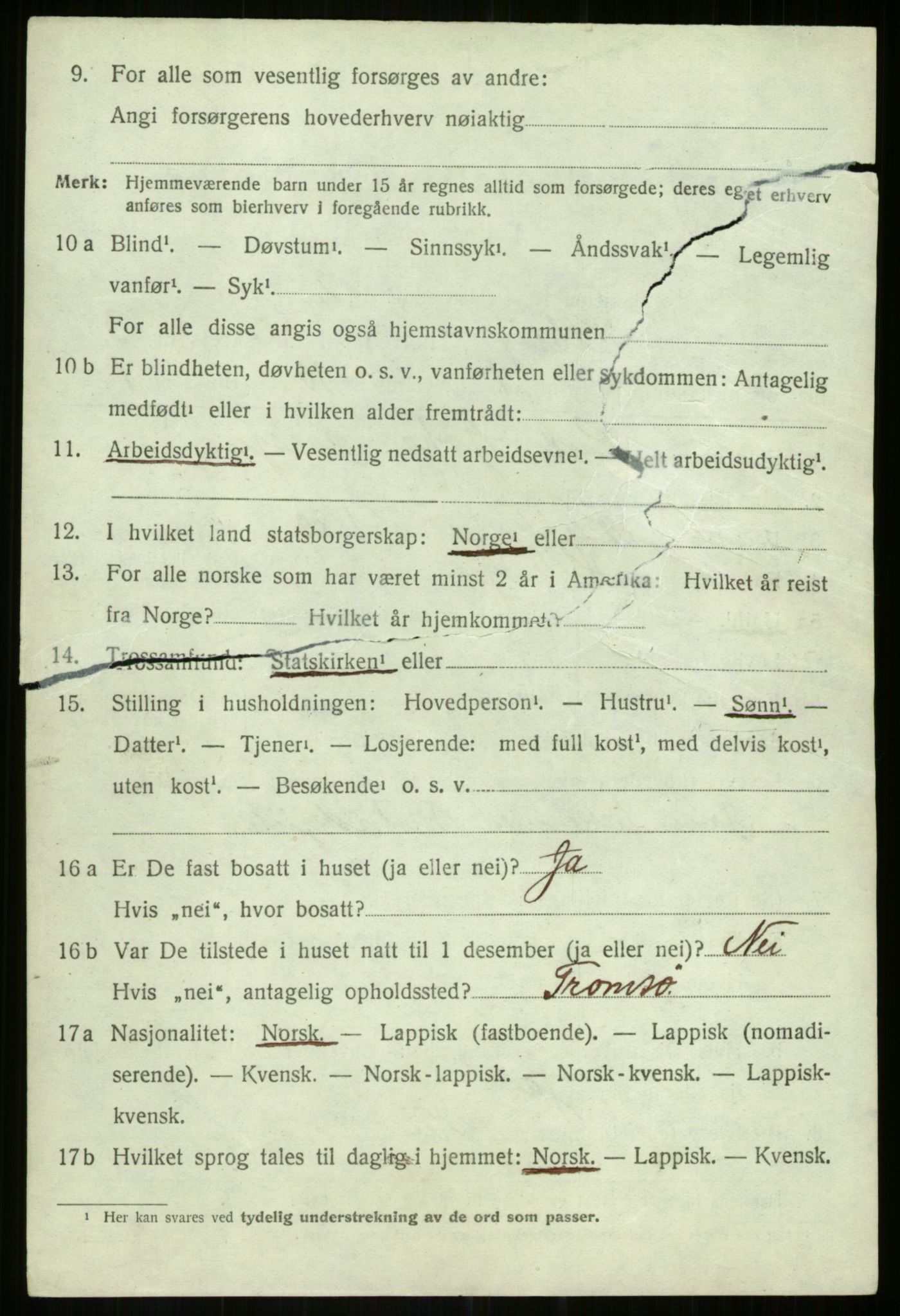 SATØ, 1920 census for Hillesøy, 1920, p. 1666